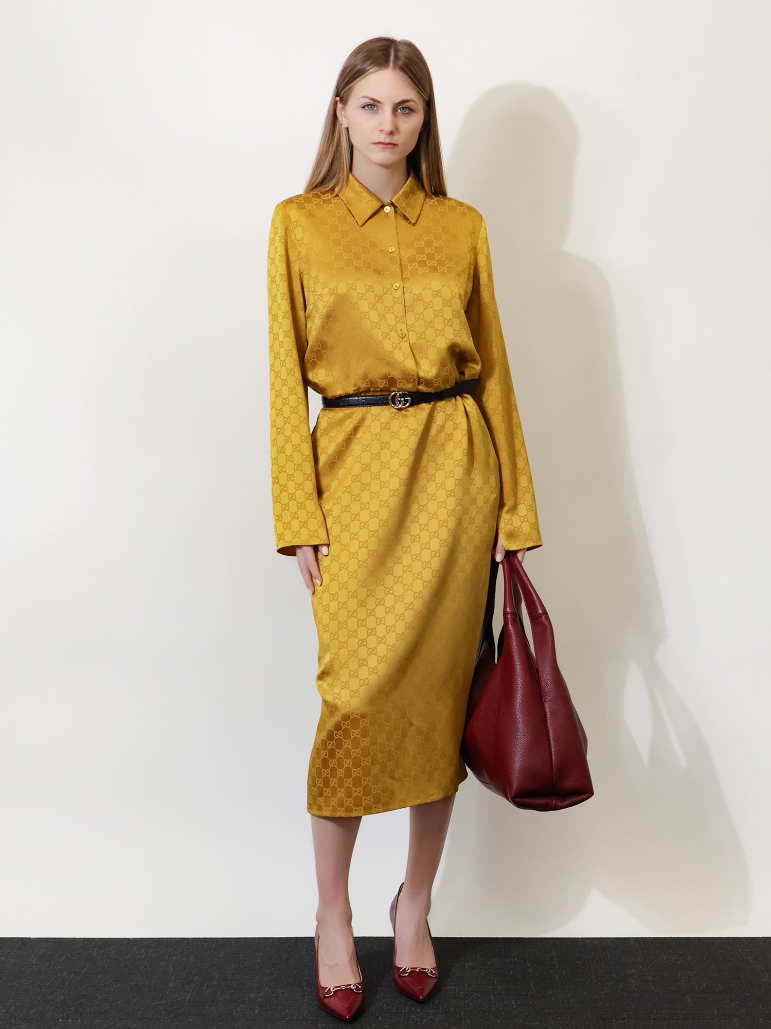 Gucci Women Gg Satin Chemisier Dress GUCCI