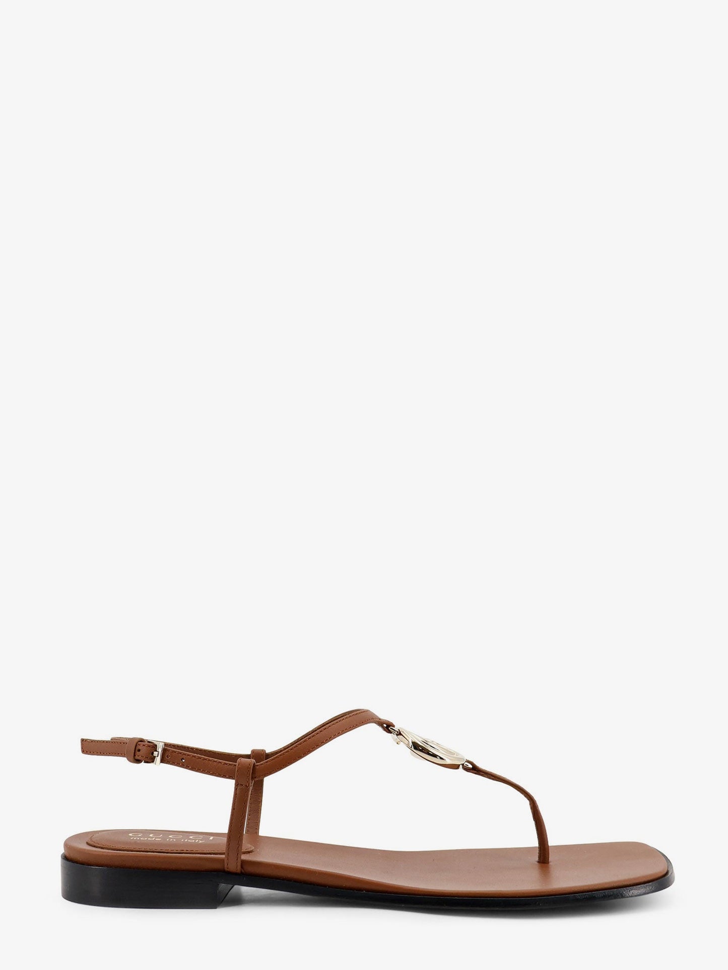 Gucci Women Lifford Leather Sandals With Metal Gg Logo GUCCI