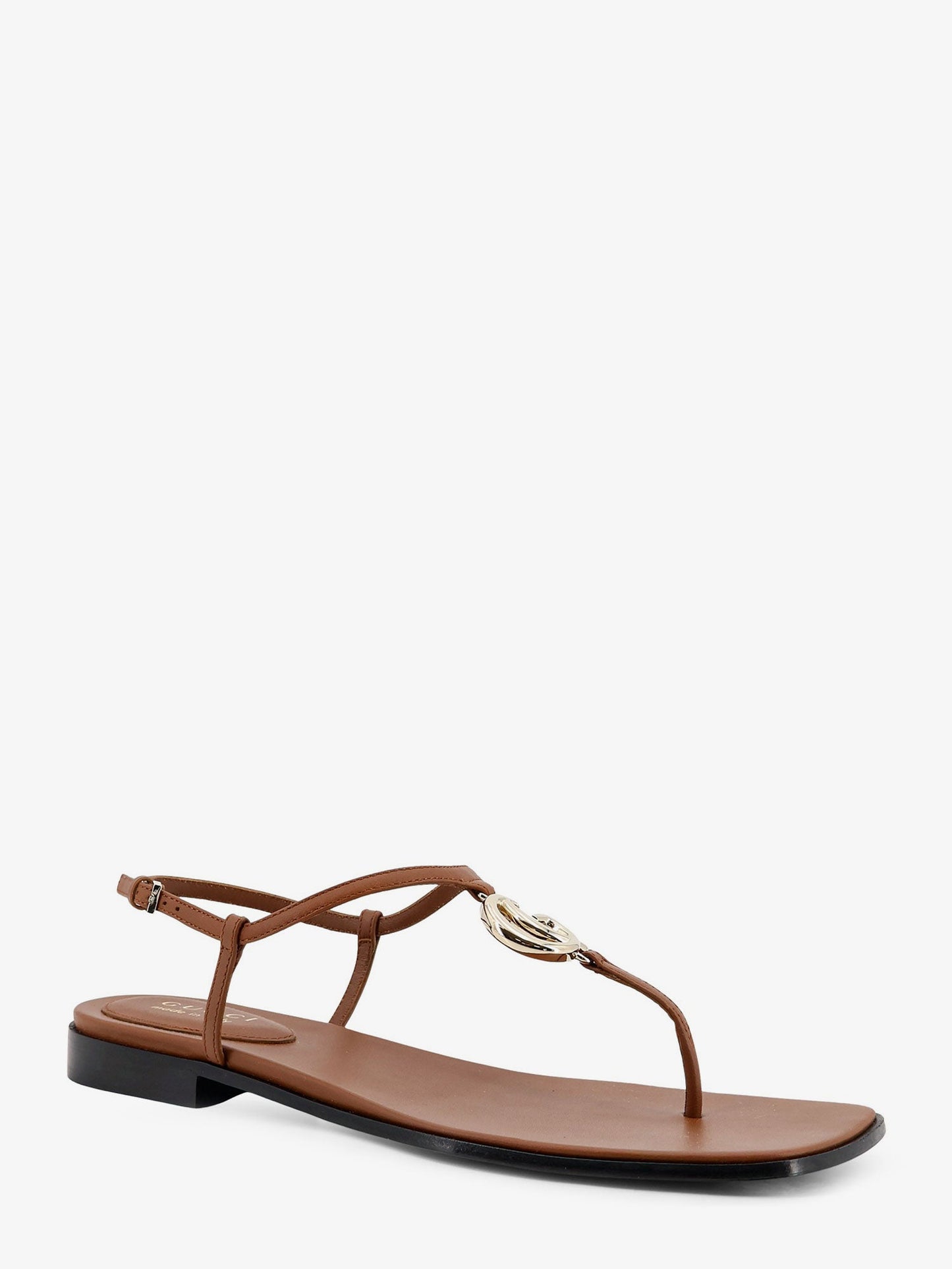 Gucci Women Lifford Leather Sandals With Metal Gg Logo GUCCI
