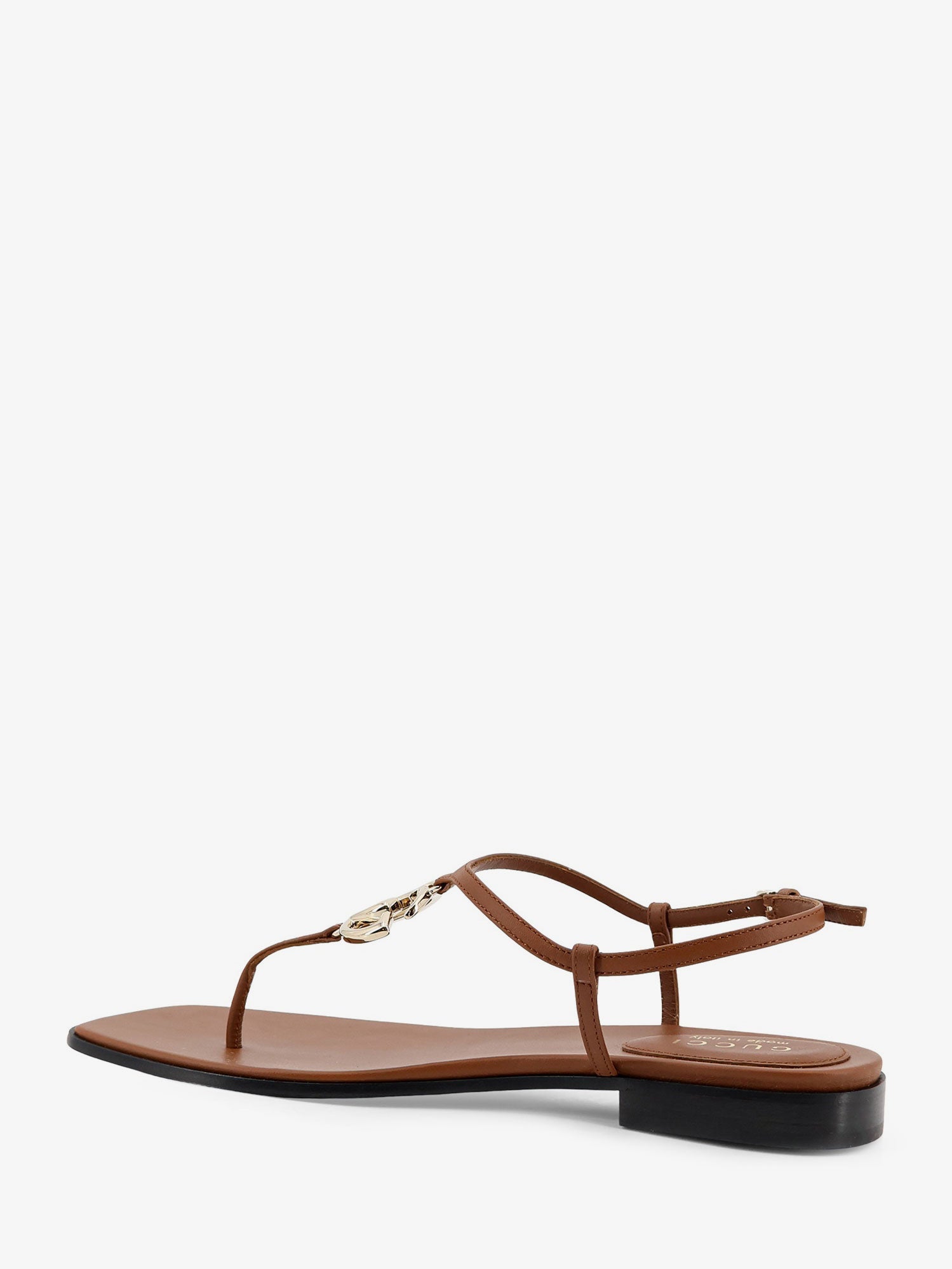 Gucci Women Lifford Leather Sandals With Metal Gg Logo GUCCI