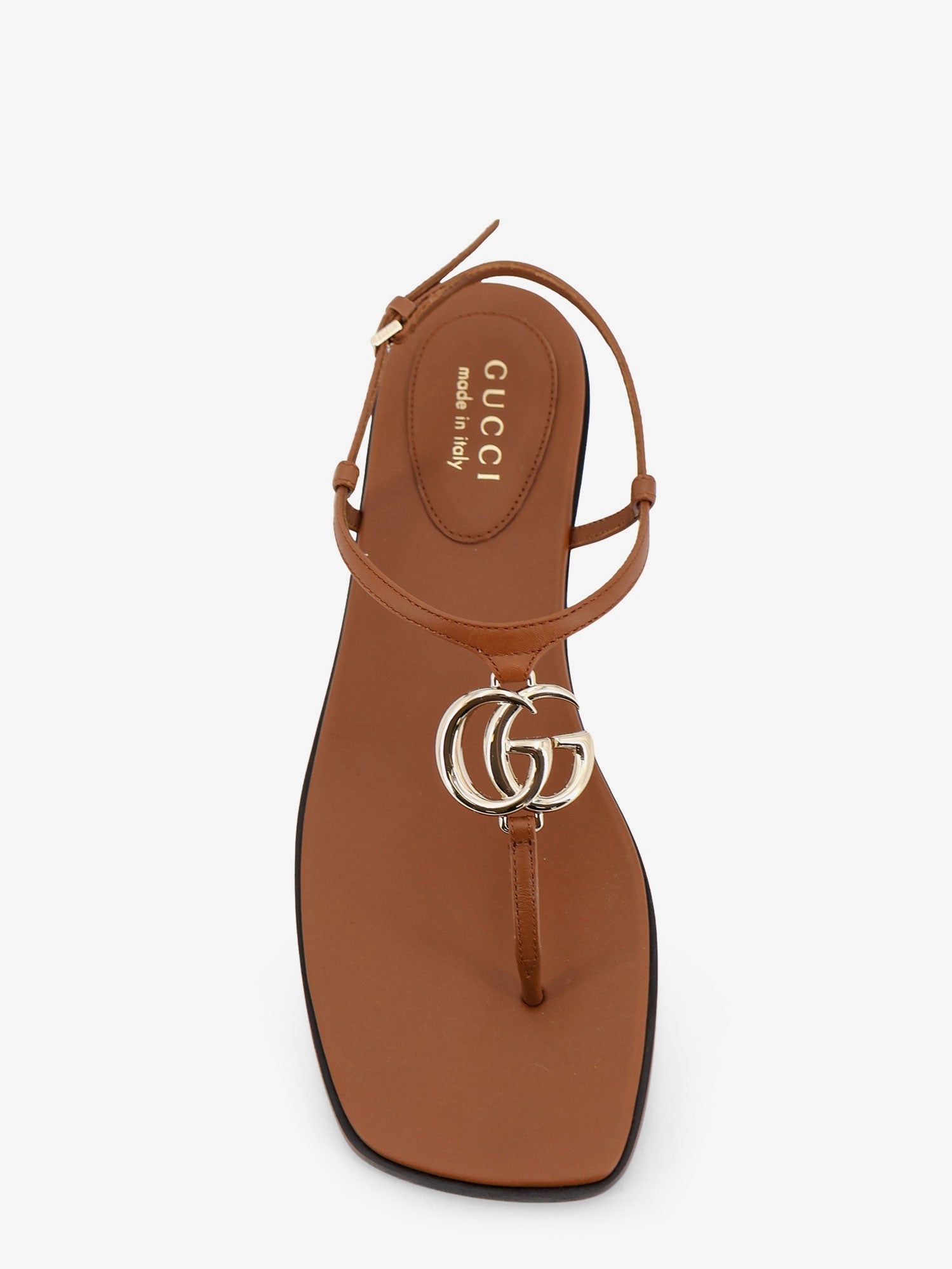 Gucci Women Lifford Leather Sandals With Metal Gg Logo GUCCI
