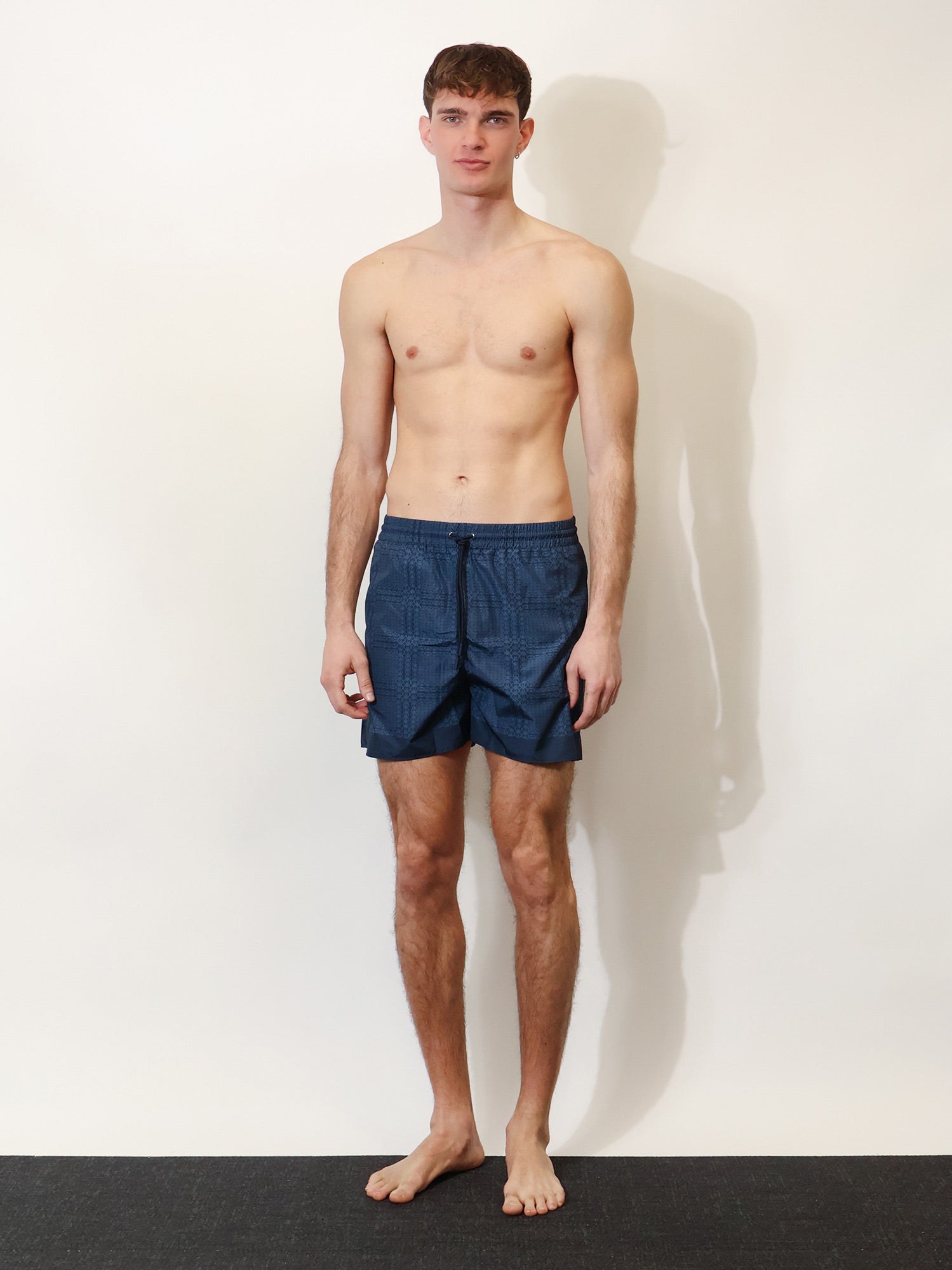 Gucci Men Nylon Swim Trunks With All-Over Gucci Incrocio Print GUCCI