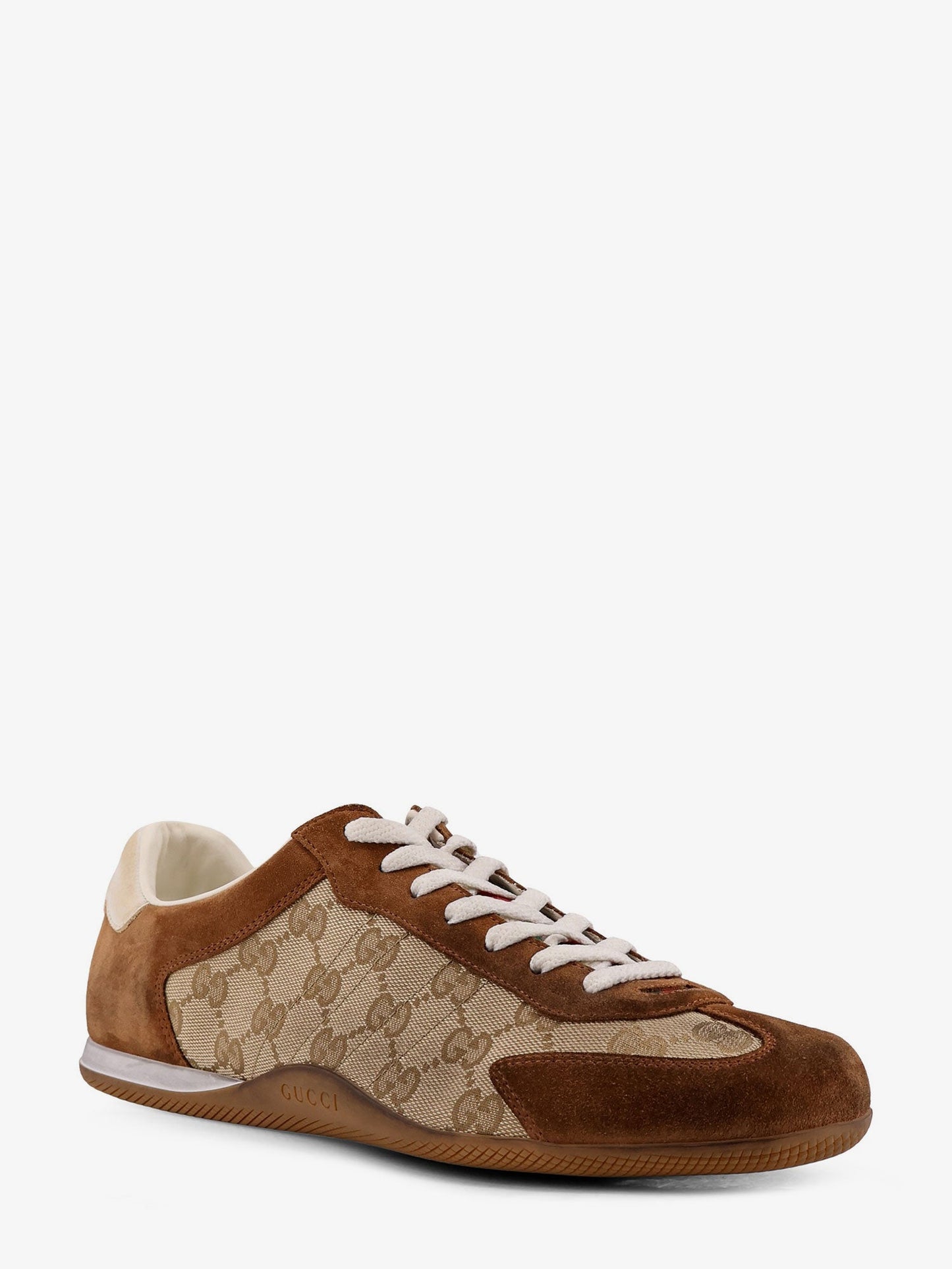 Gucci Men Gucci Shift Suede Sneakers With Gg Supreme Fabric Inserts GUCCI