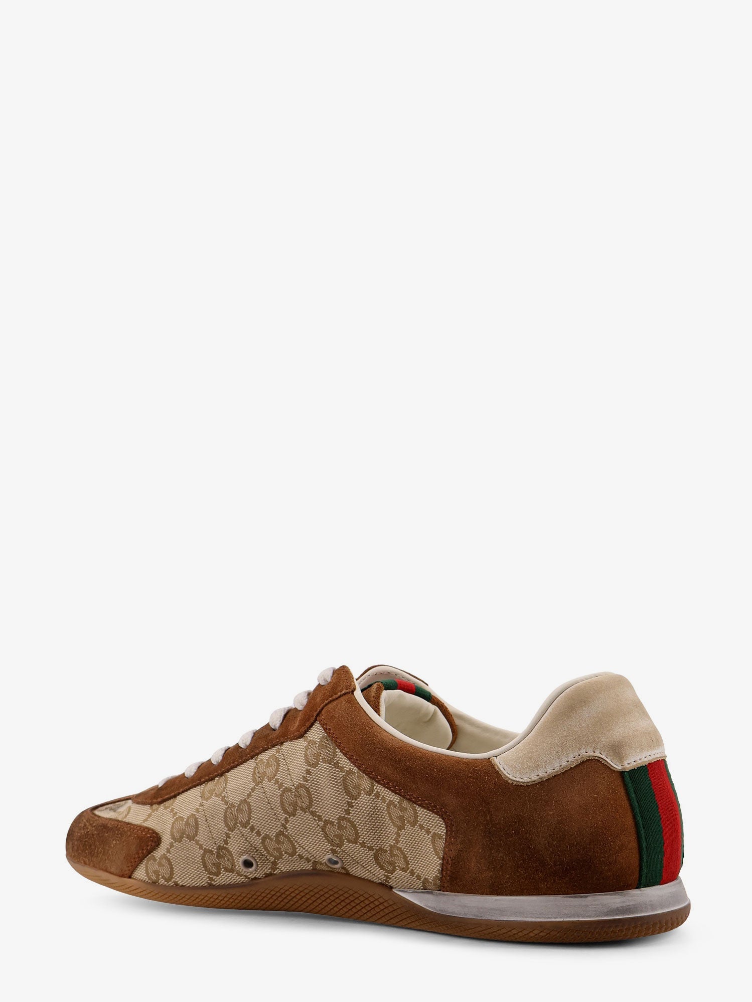 Gucci Men Gucci Shift Suede Sneakers With Gg Supreme Fabric Inserts GUCCI