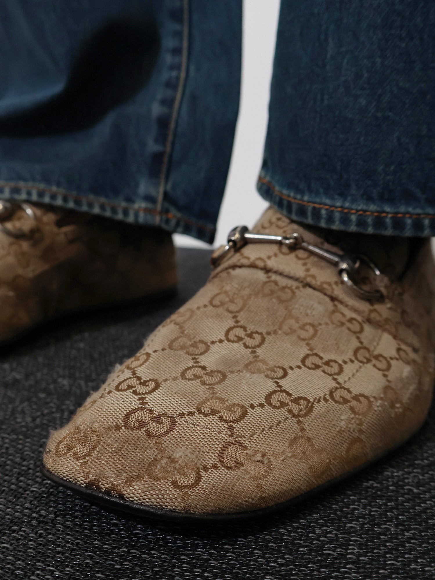 Gucci Men Vintage-Effect Gg Fabric Loafers GUCCI