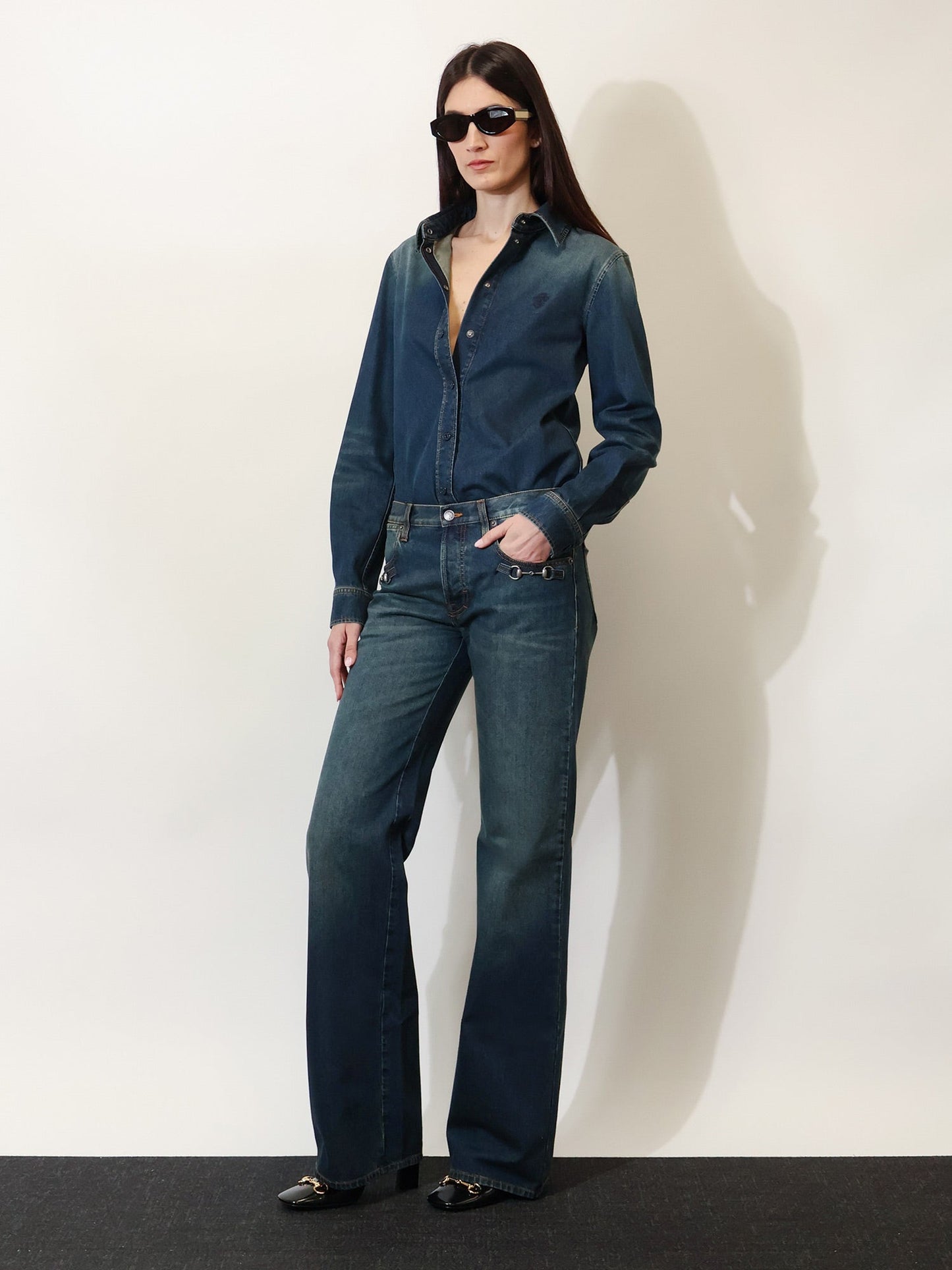 Gucci Women Denim Shirt With Embroidery GUCCI