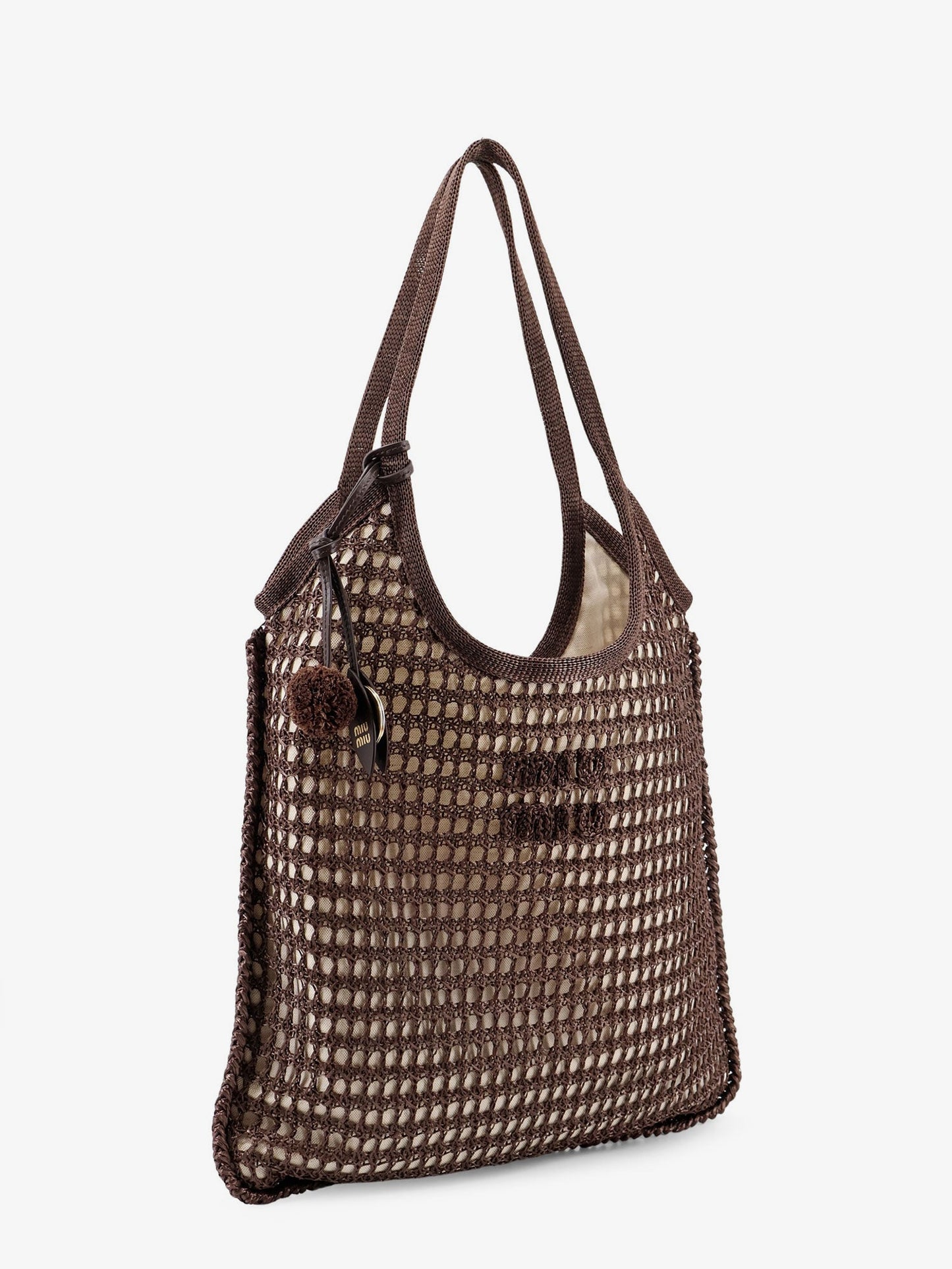 Miu Miu Women Crochet Mesh Shopping Bag With Tone-On-Tone Logo On The Front MIU MIU