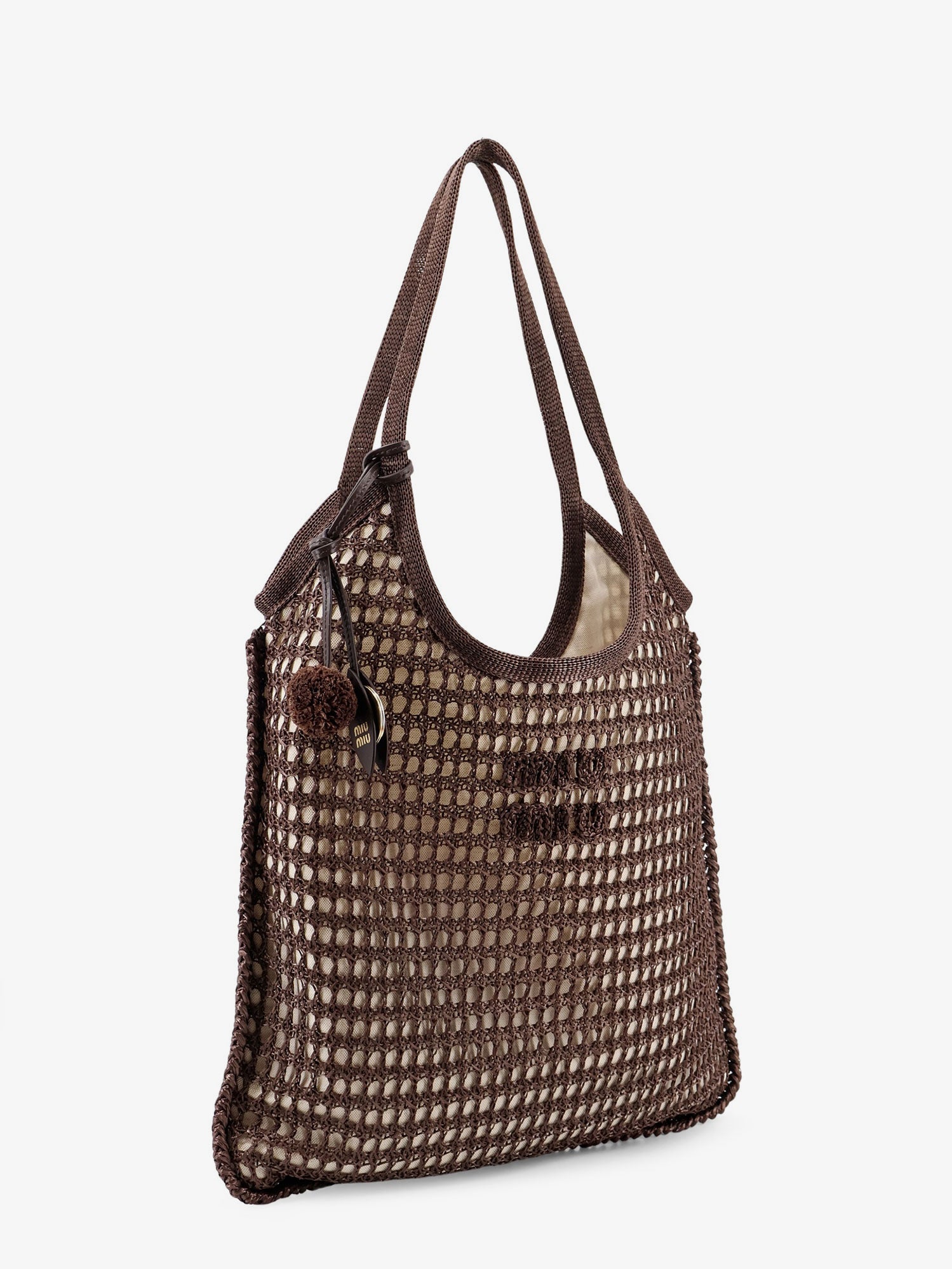 Miu Miu Women Crochet Mesh Shopping Bag With Tone-On-Tone Logo On The Front MIU MIU