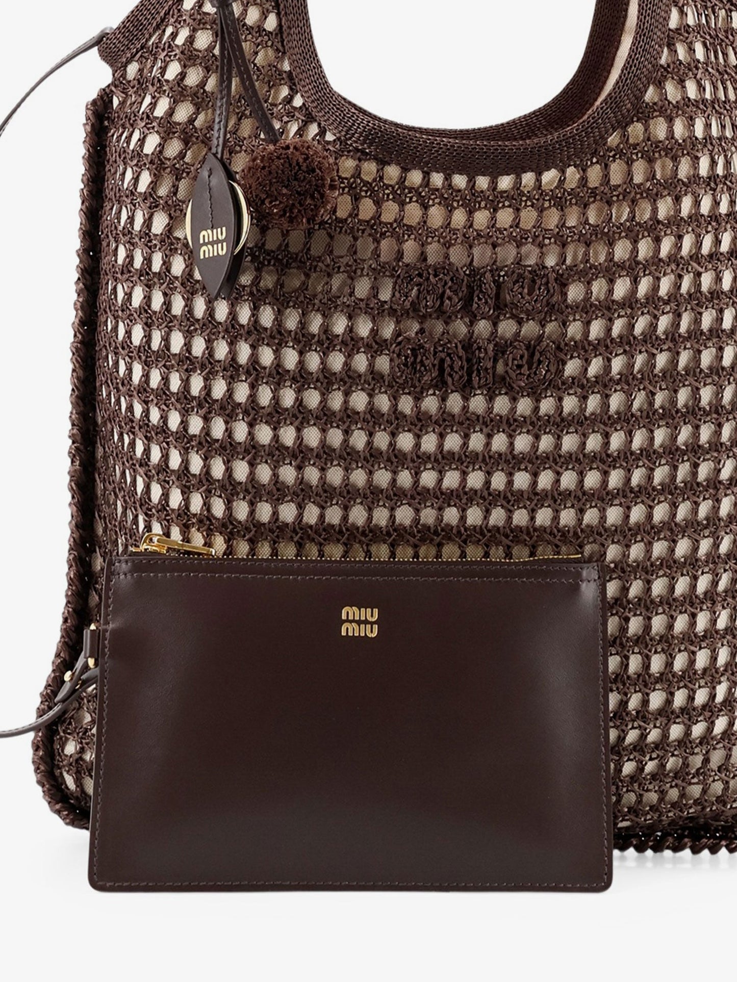 Miu Miu Women Crochet Mesh Shopping Bag With Tone-On-Tone Logo On The Front MIU MIU