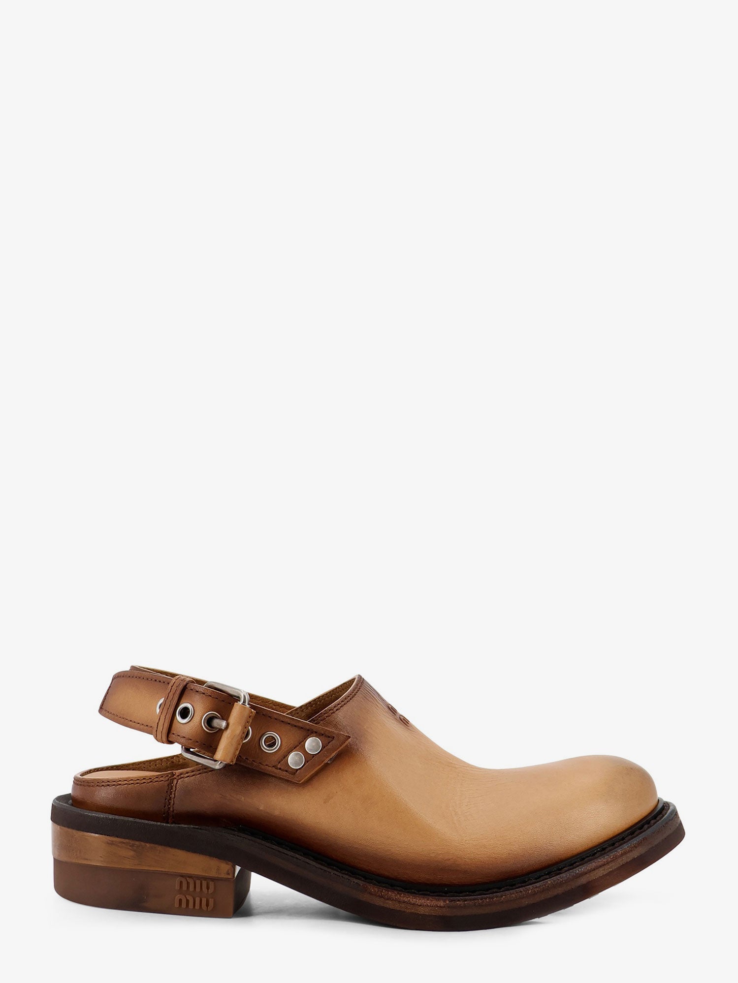 Miu Miu Women Foule Leather Sabot Sandals MIU MIU