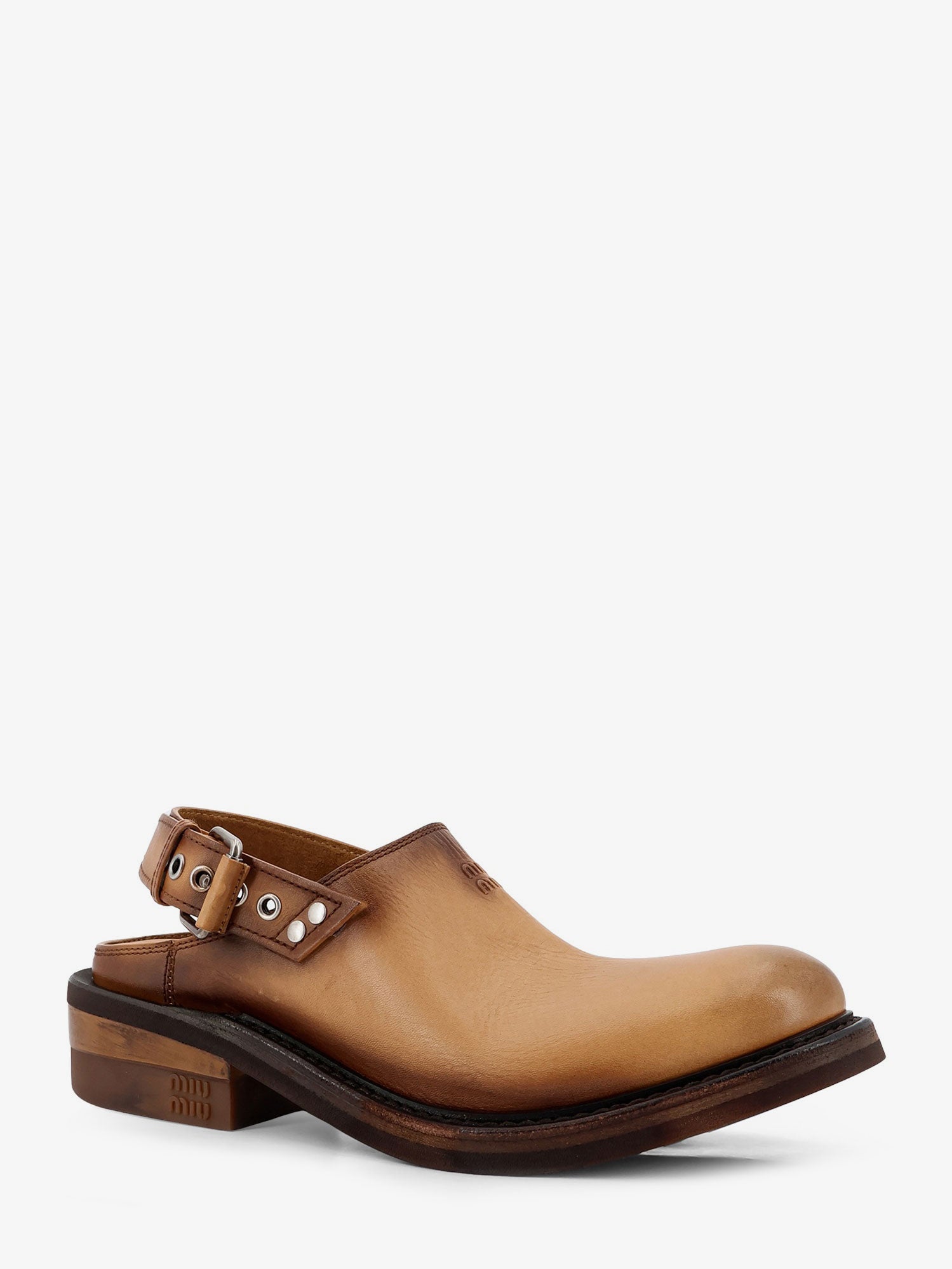 Miu Miu Women Foule Leather Sabot Sandals MIU MIU