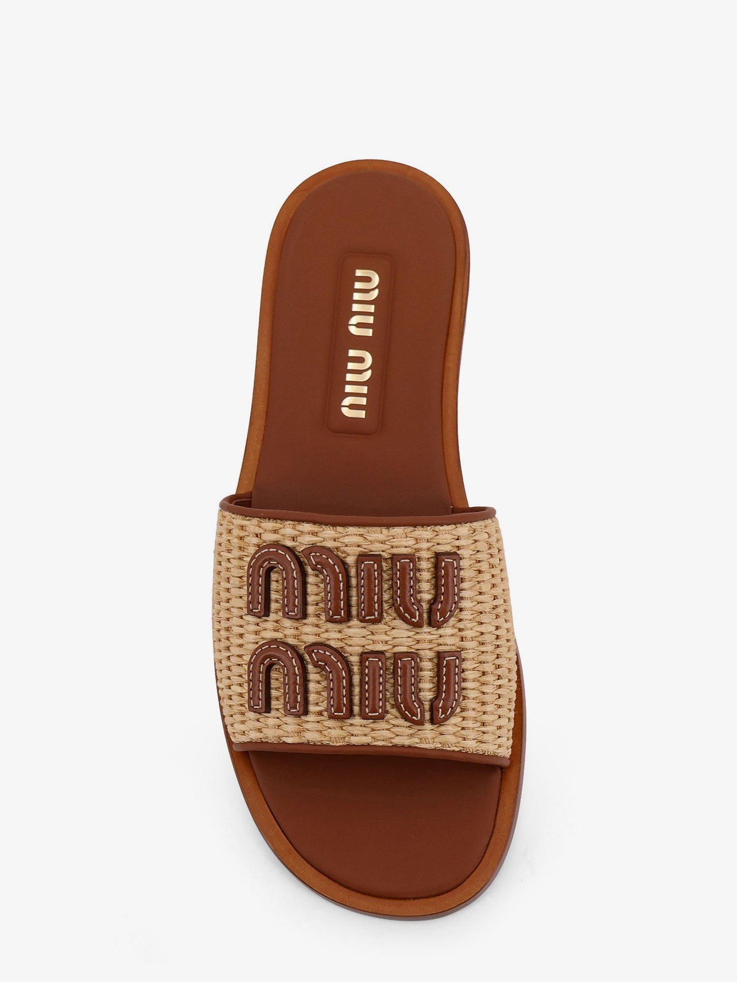 Miu Miu Women Raffia And Leather Sandals With Logo Lettering MIU MIU