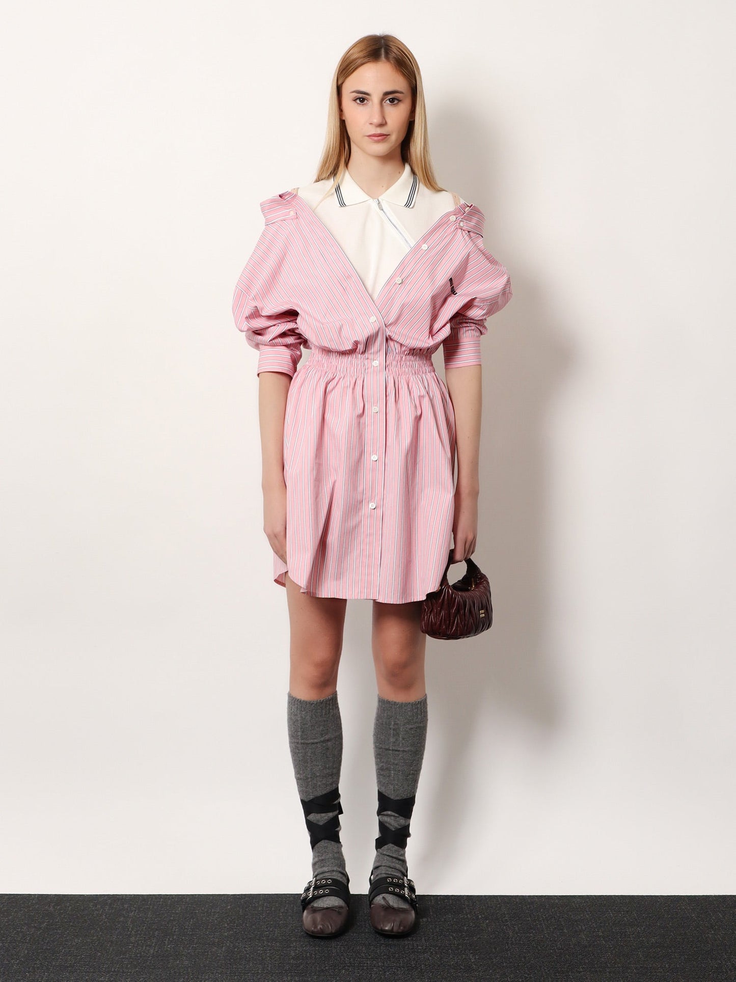 Miu Miu Women Striped Cotton Shirt Dress MIU MIU