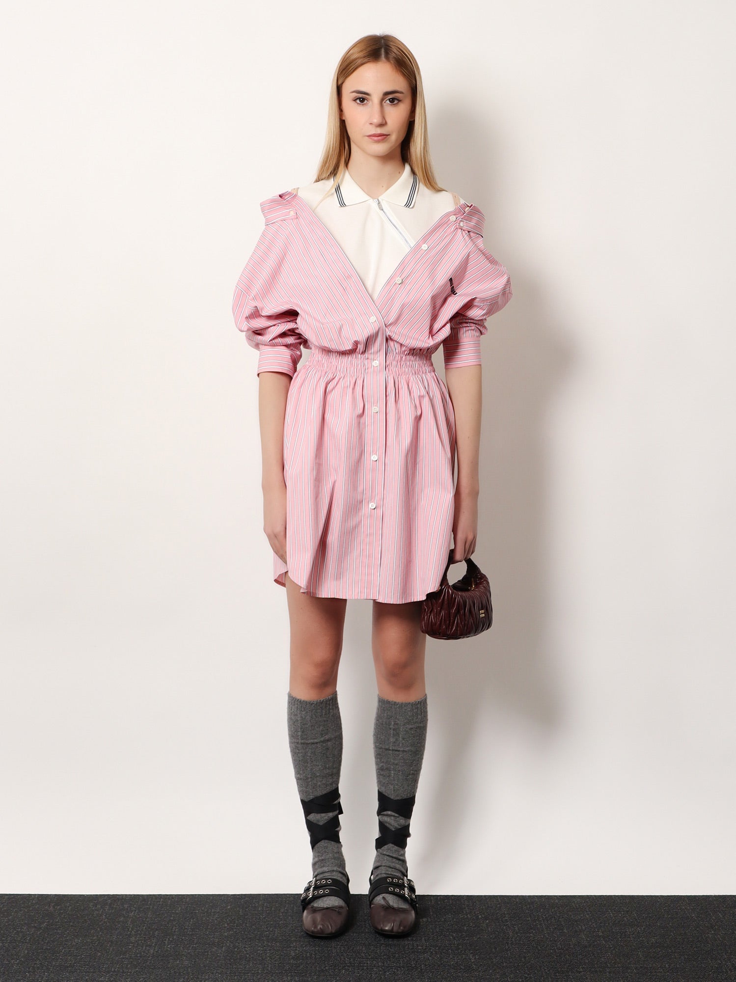 Miu Miu Women Striped Cotton Shirt Dress MIU MIU