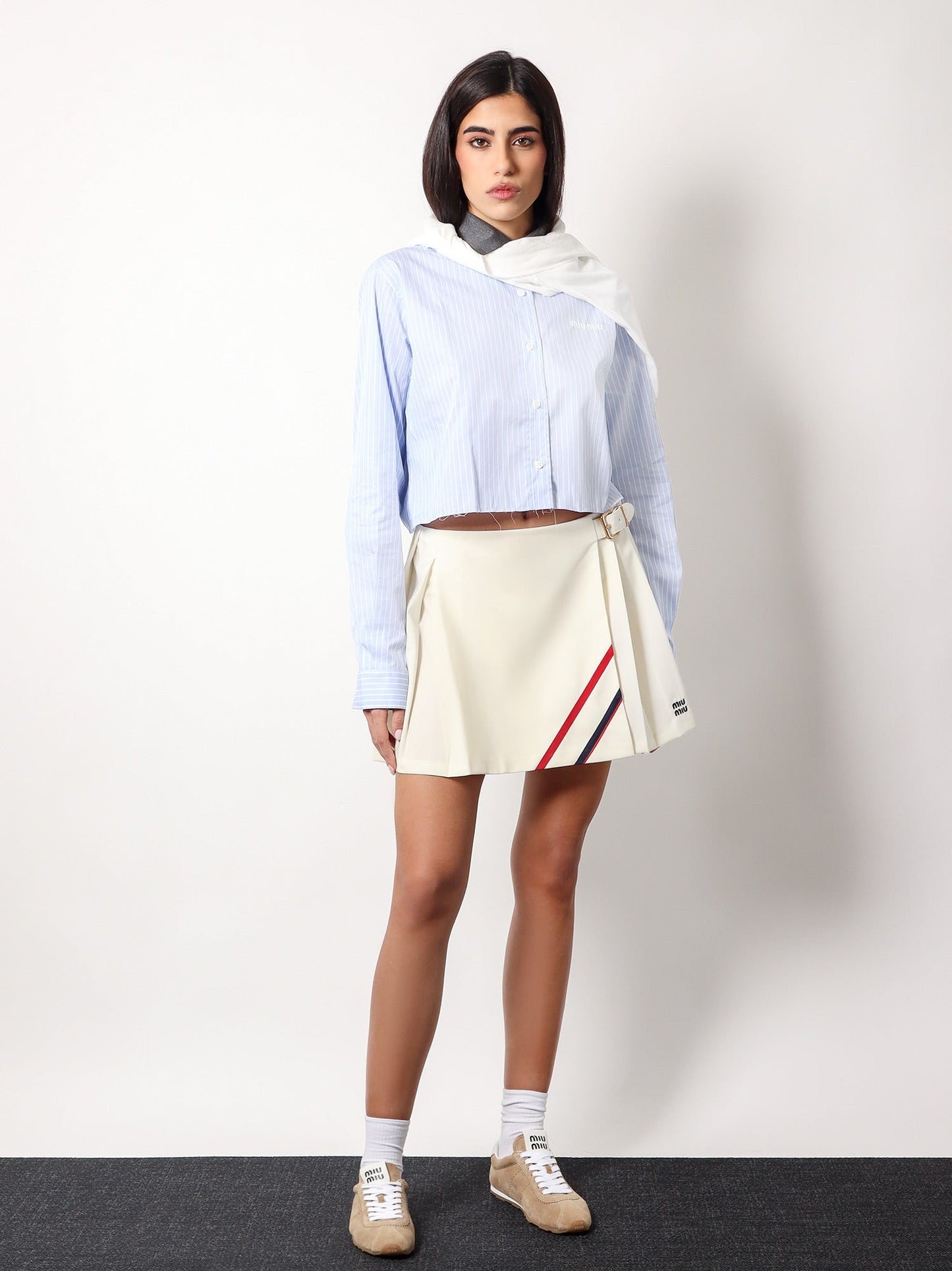 Miu Miu Women Plisse Wool And Mohair Skirt MIU MIU