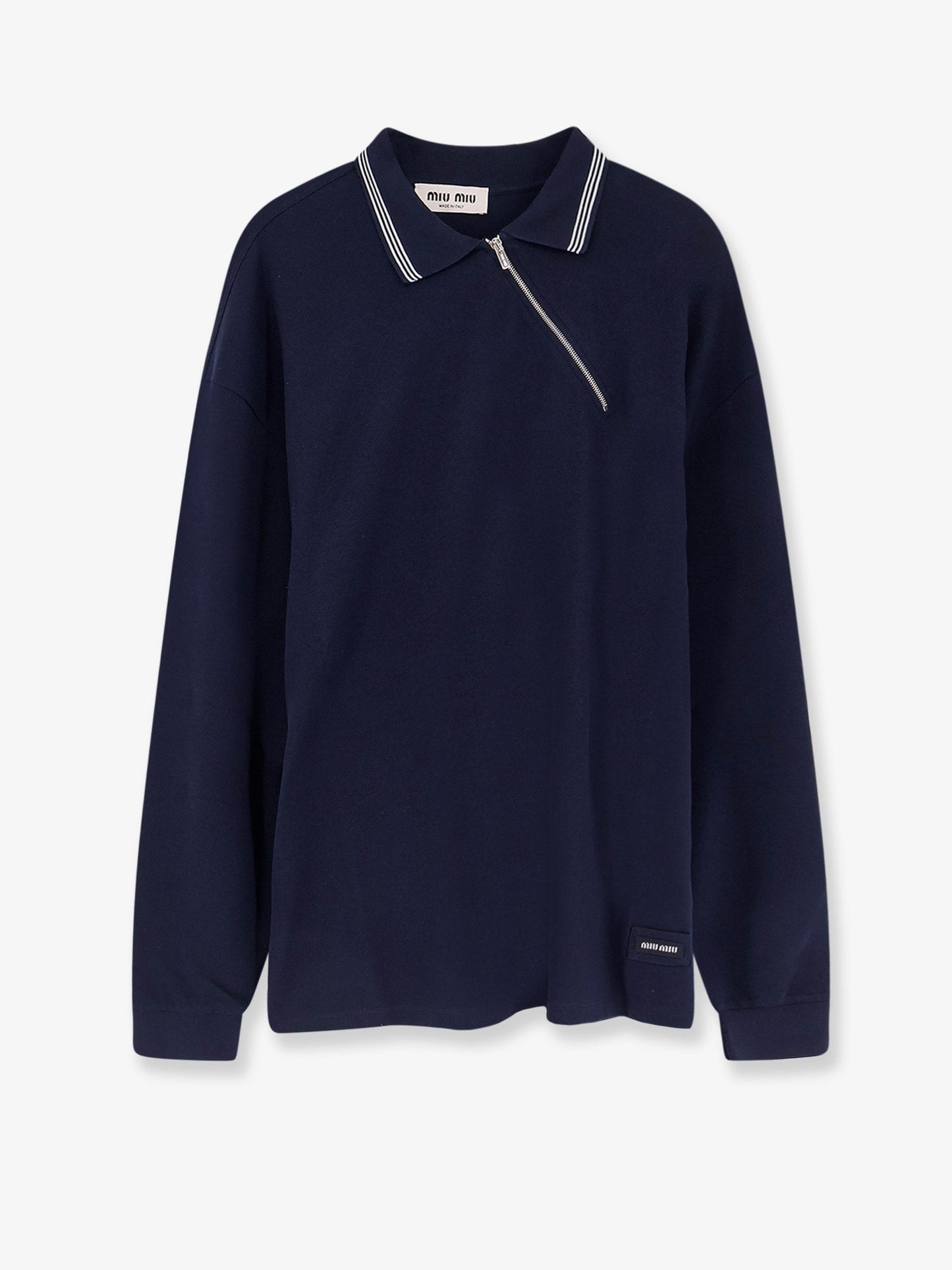 Miu Miu Women Cotton Polo Shirt With Asymmetric Metal Zip Detail MIU MIU