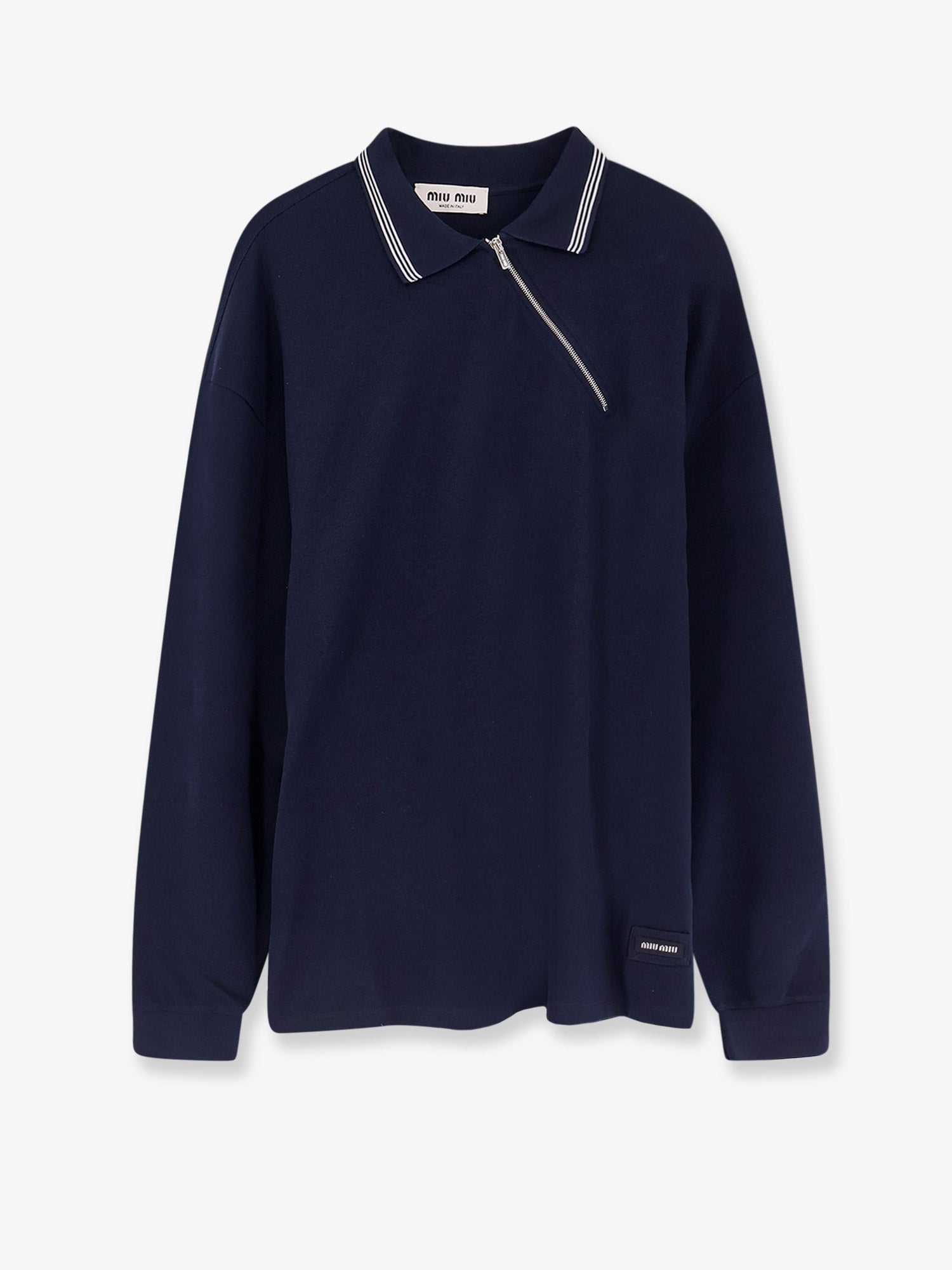 Miu Miu Women Cotton Polo Shirt With Asymmetric Metal Zip Detail MIU MIU