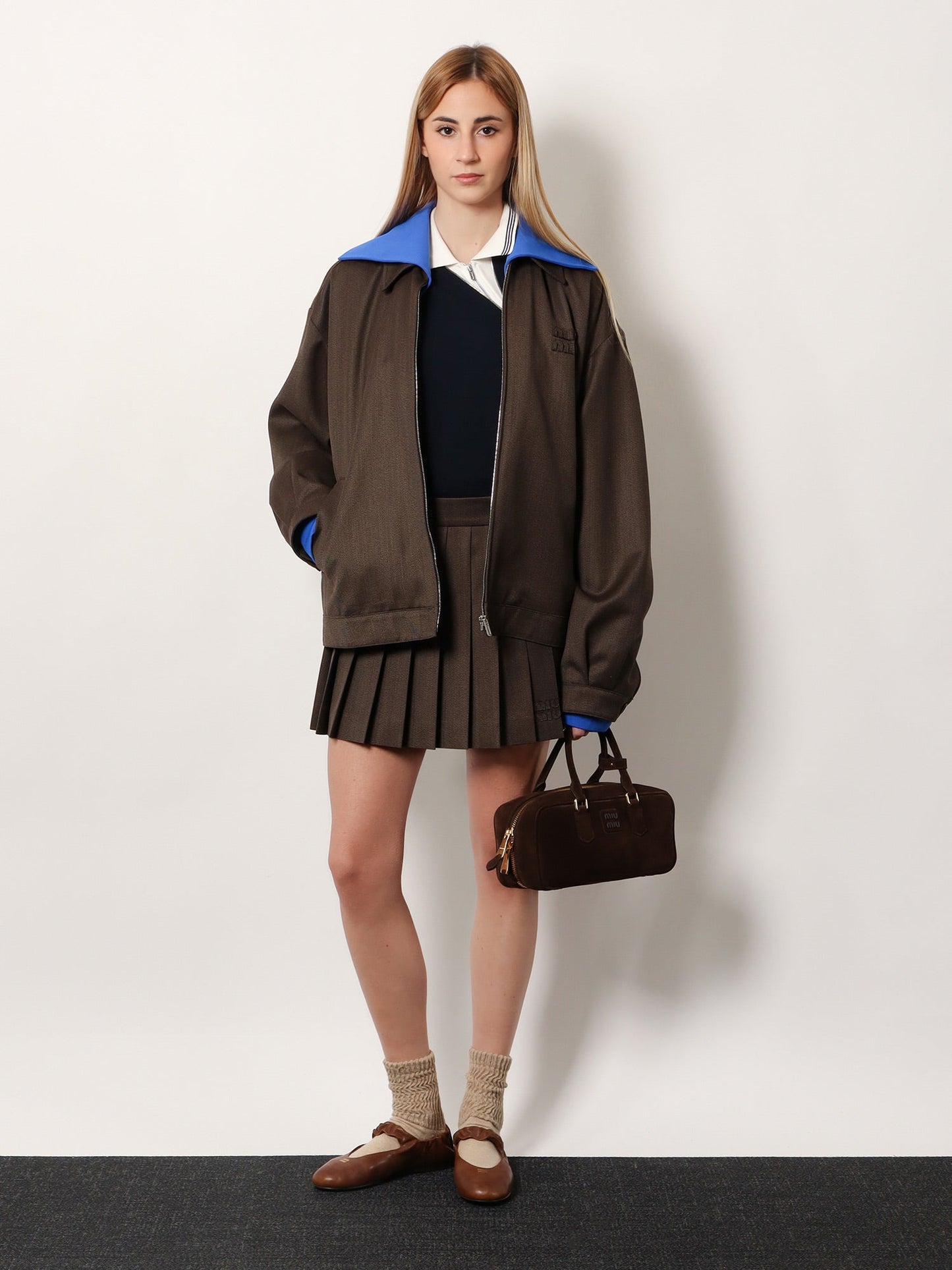 Miu Miu Women Cotton Polo Shirt With Asymmetric Metal Zip Detail MIU MIU