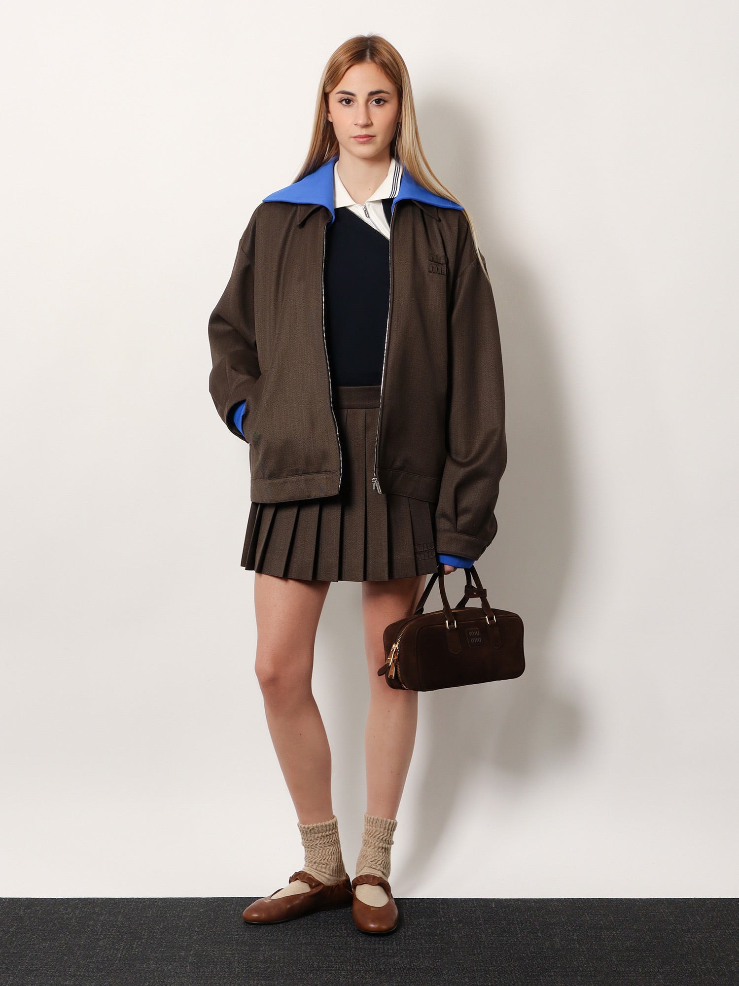 Miu Miu Women Cotton Polo Shirt With Asymmetric Metal Zip Detail MIU MIU