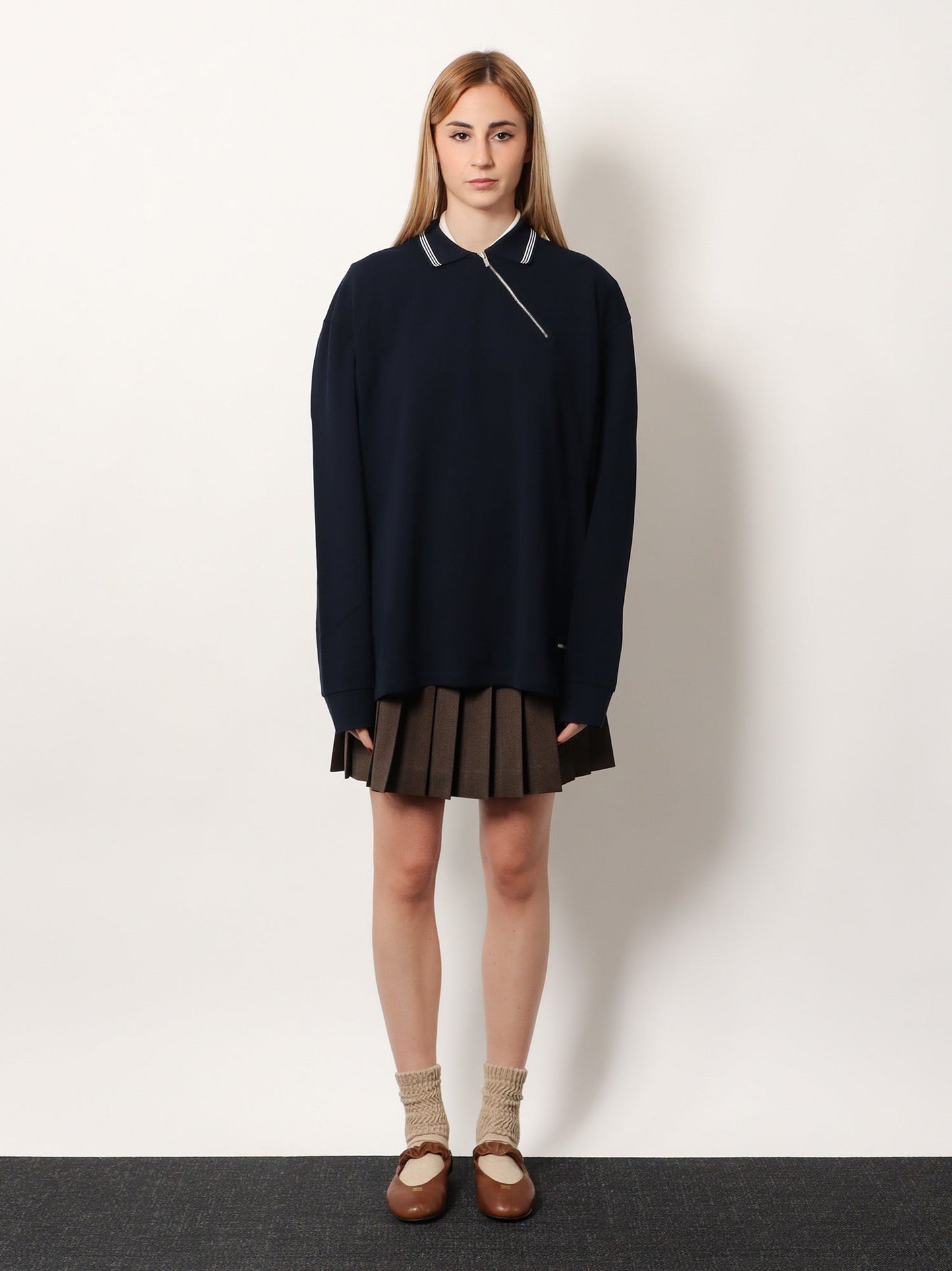 Miu Miu Women Cotton Polo Shirt With Asymmetric Metal Zip Detail MIU MIU