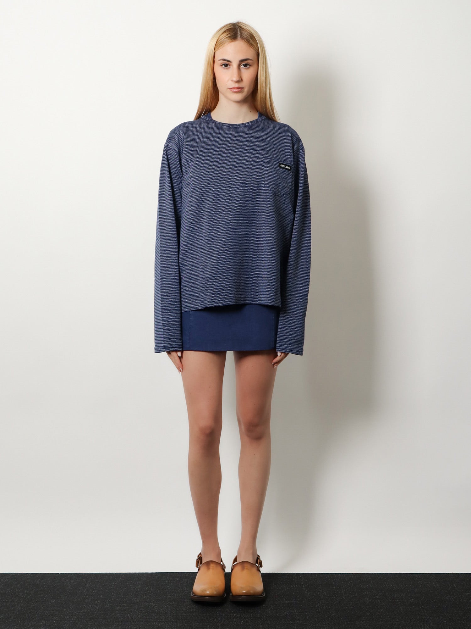 Miu Miu Women Two-Tone Jersey T-Shirt With Logo Lettering MIU MIU