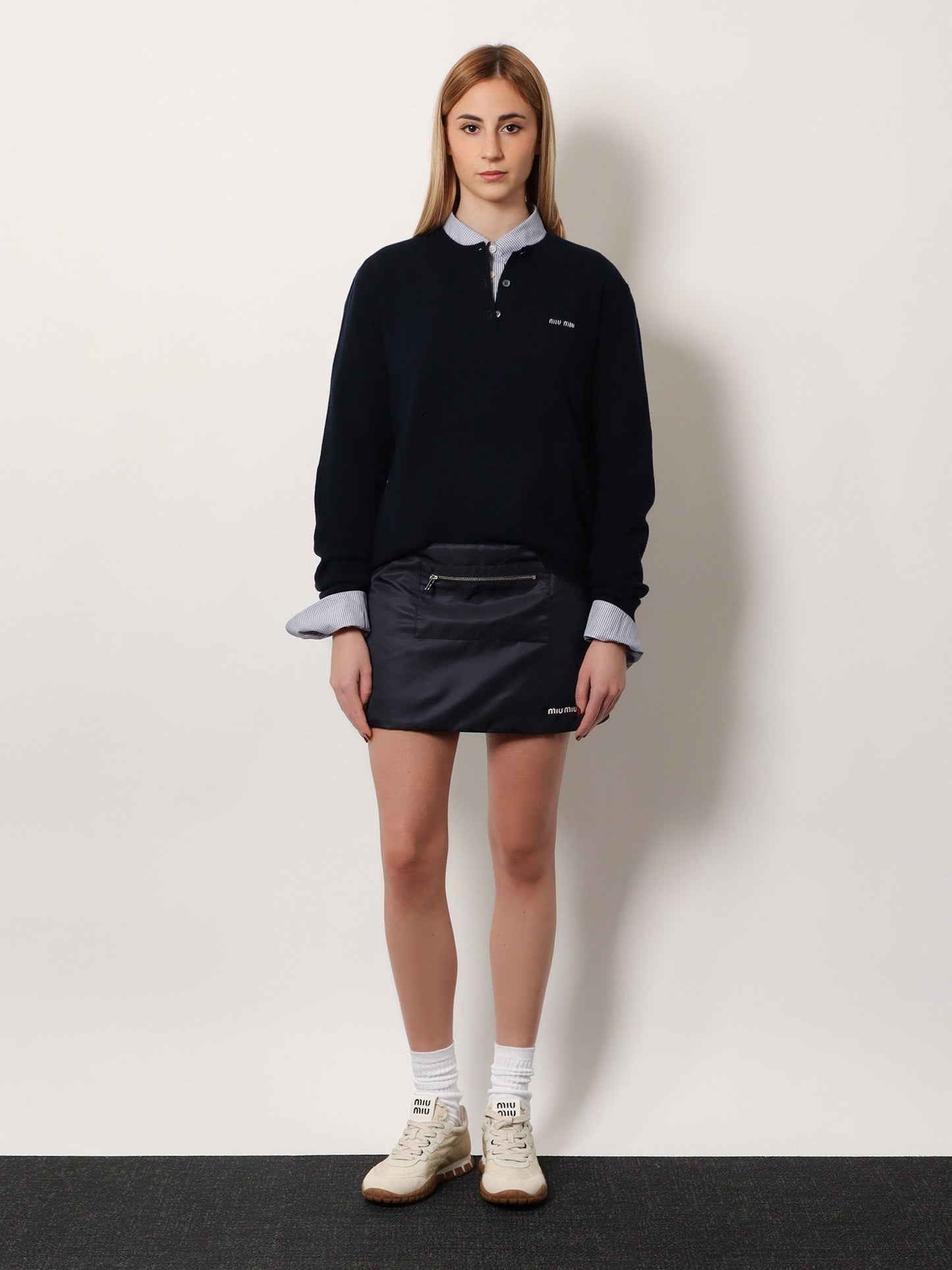 Miu Miu Women Pin Check Cotton Shirt MIU MIU
