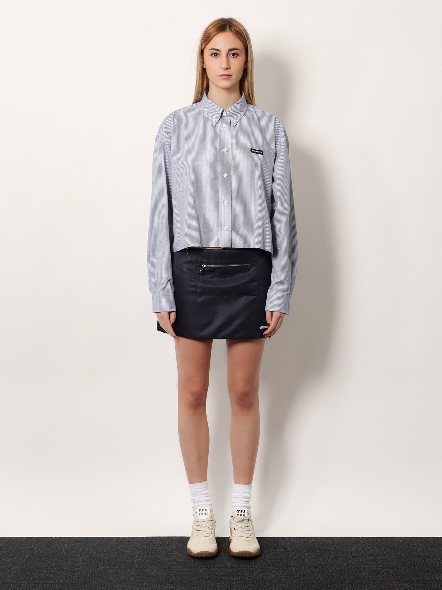 Miu Miu Women Pin Check Cotton Shirt MIU MIU