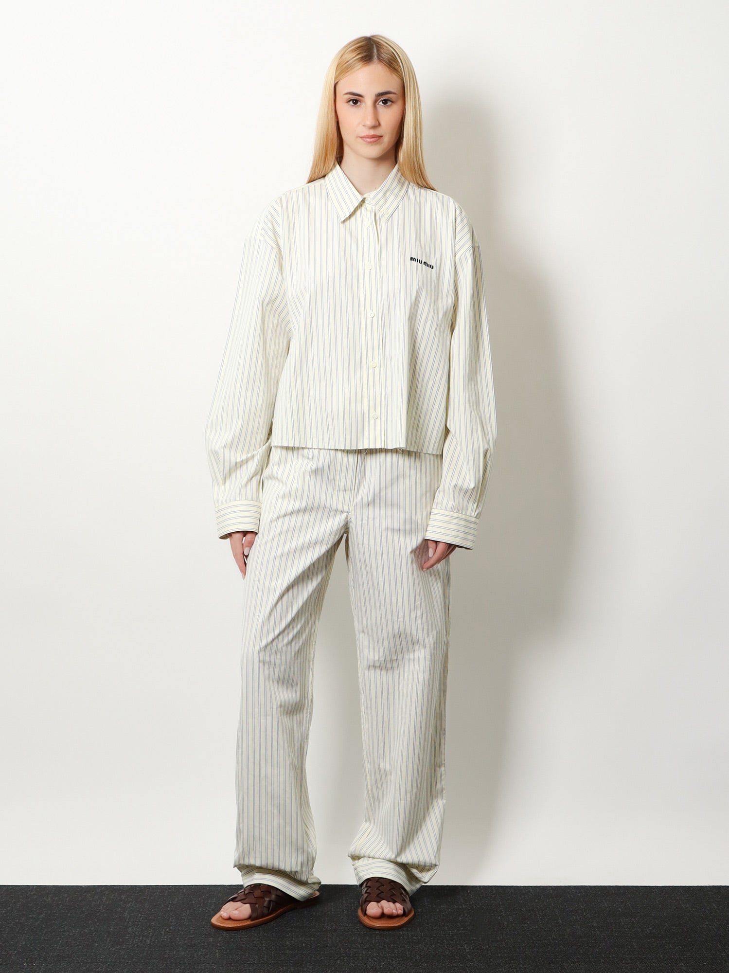 Miu Miu Women Striped Cotton Pajama Pants MIU MIU