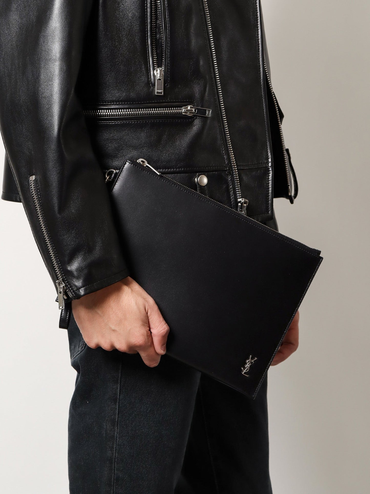 Saint Laurent Men Leather Clutch With Monogram Detail SAINT LAURENT