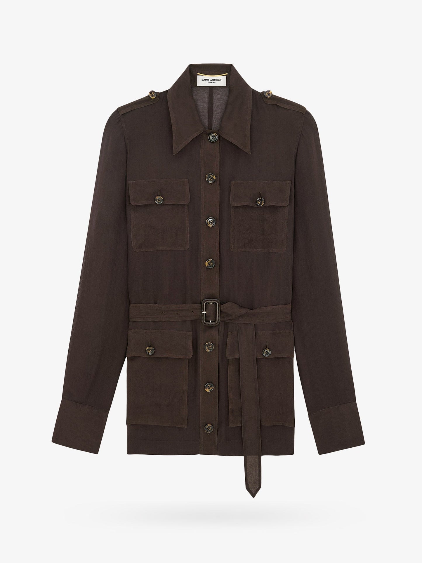 Saint Laurent Women Biologic Silk Dress With Belt At Waist SAINT LAURENT