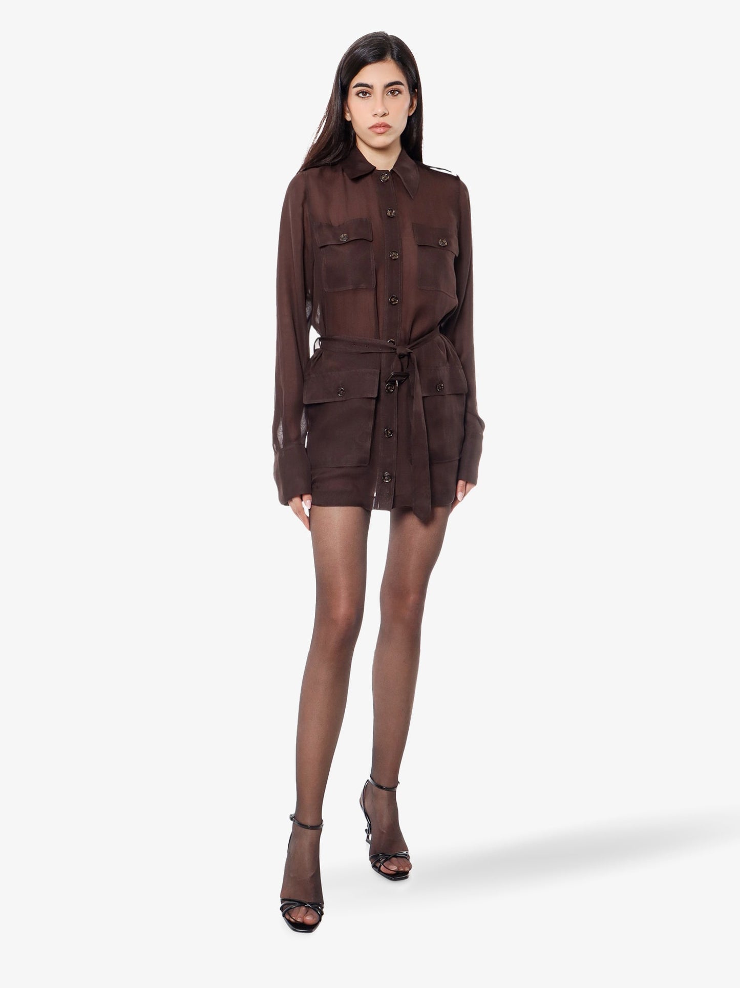Saint Laurent Women Biologic Silk Dress With Belt At Waist SAINT LAURENT