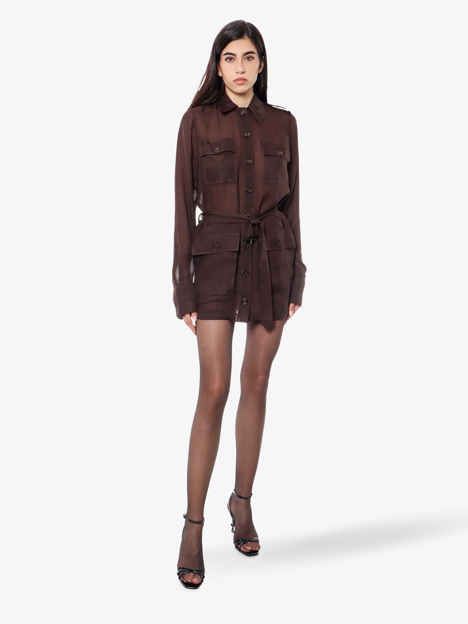 Saint Laurent Women Biologic Silk Dress With Belt At Waist SAINT LAURENT
