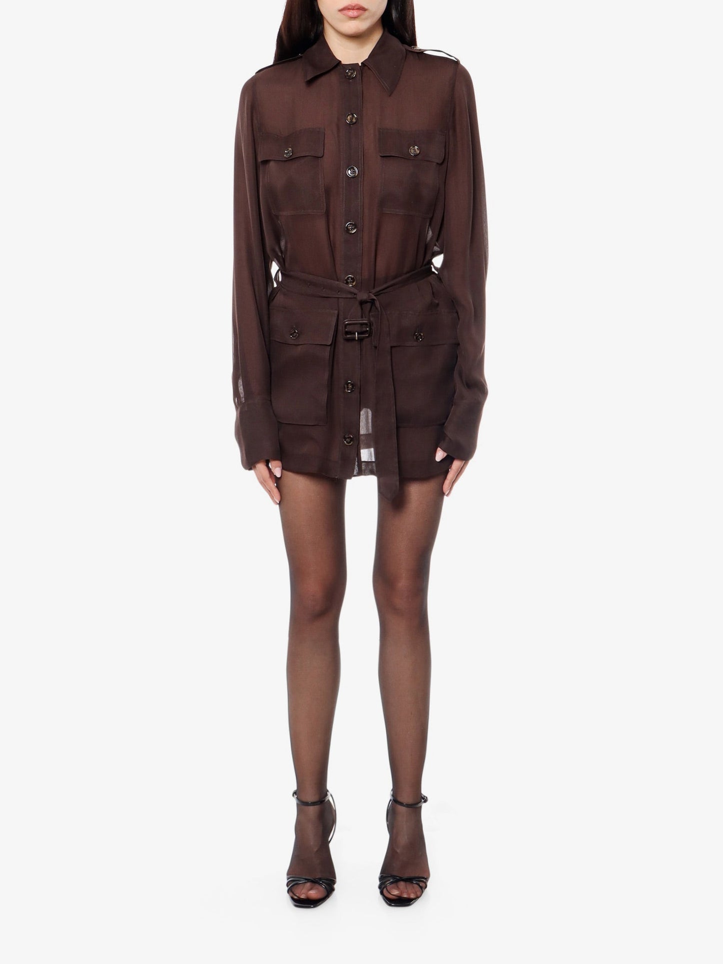 Saint Laurent Women Biologic Silk Dress With Belt At Waist SAINT LAURENT