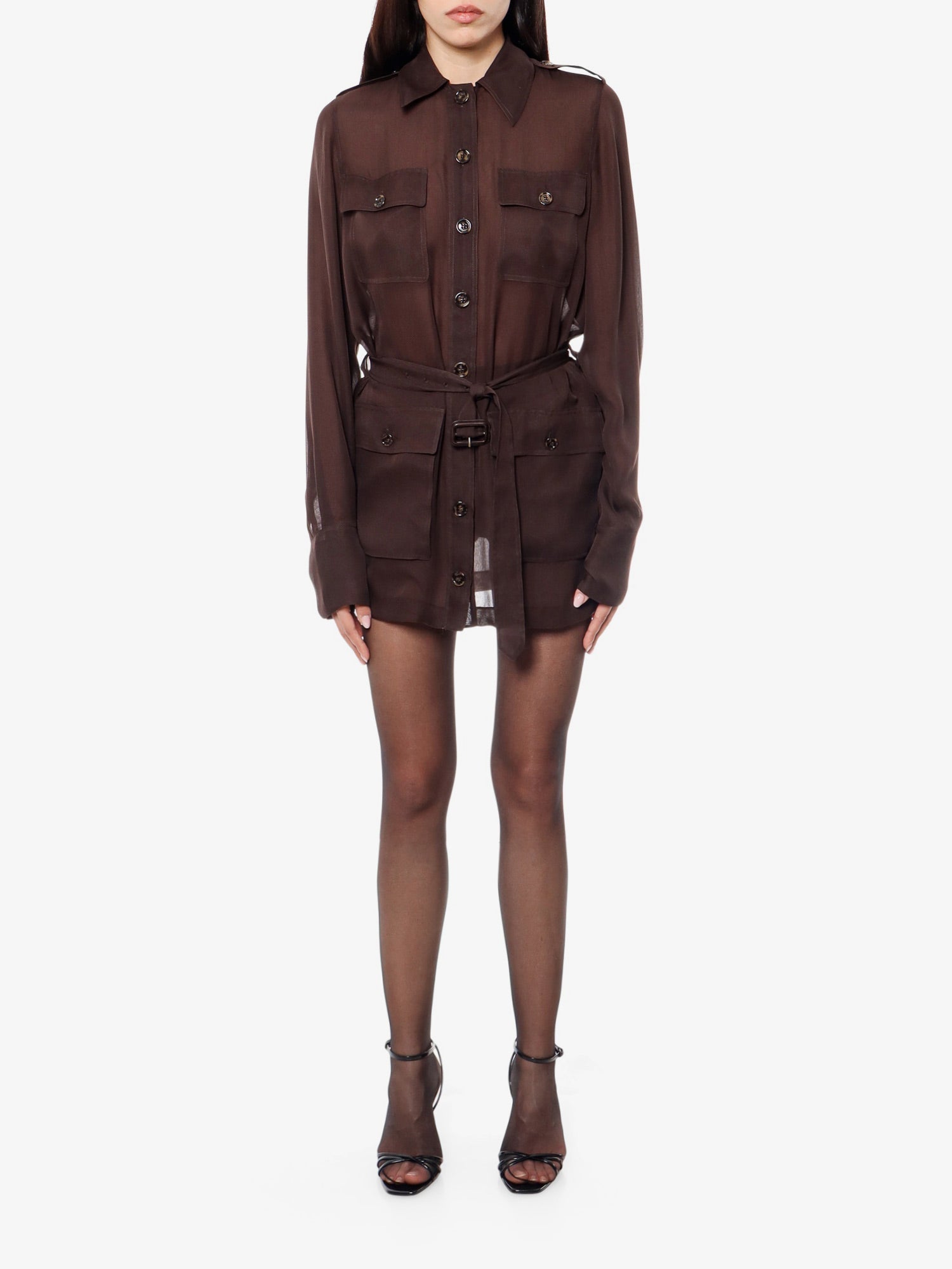 Saint Laurent Women Biologic Silk Dress With Belt At Waist SAINT LAURENT
