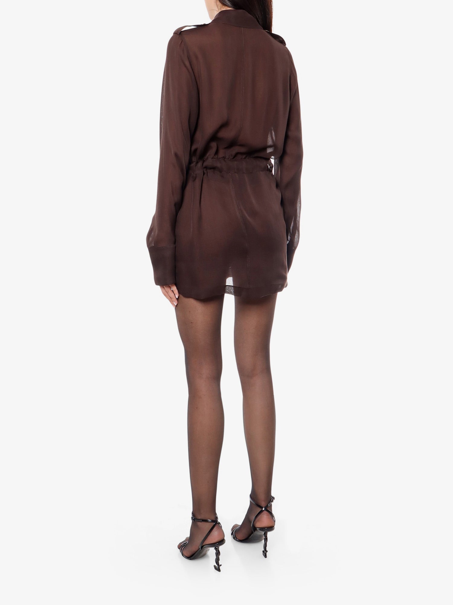 Saint Laurent Women Biologic Silk Dress With Belt At Waist SAINT LAURENT