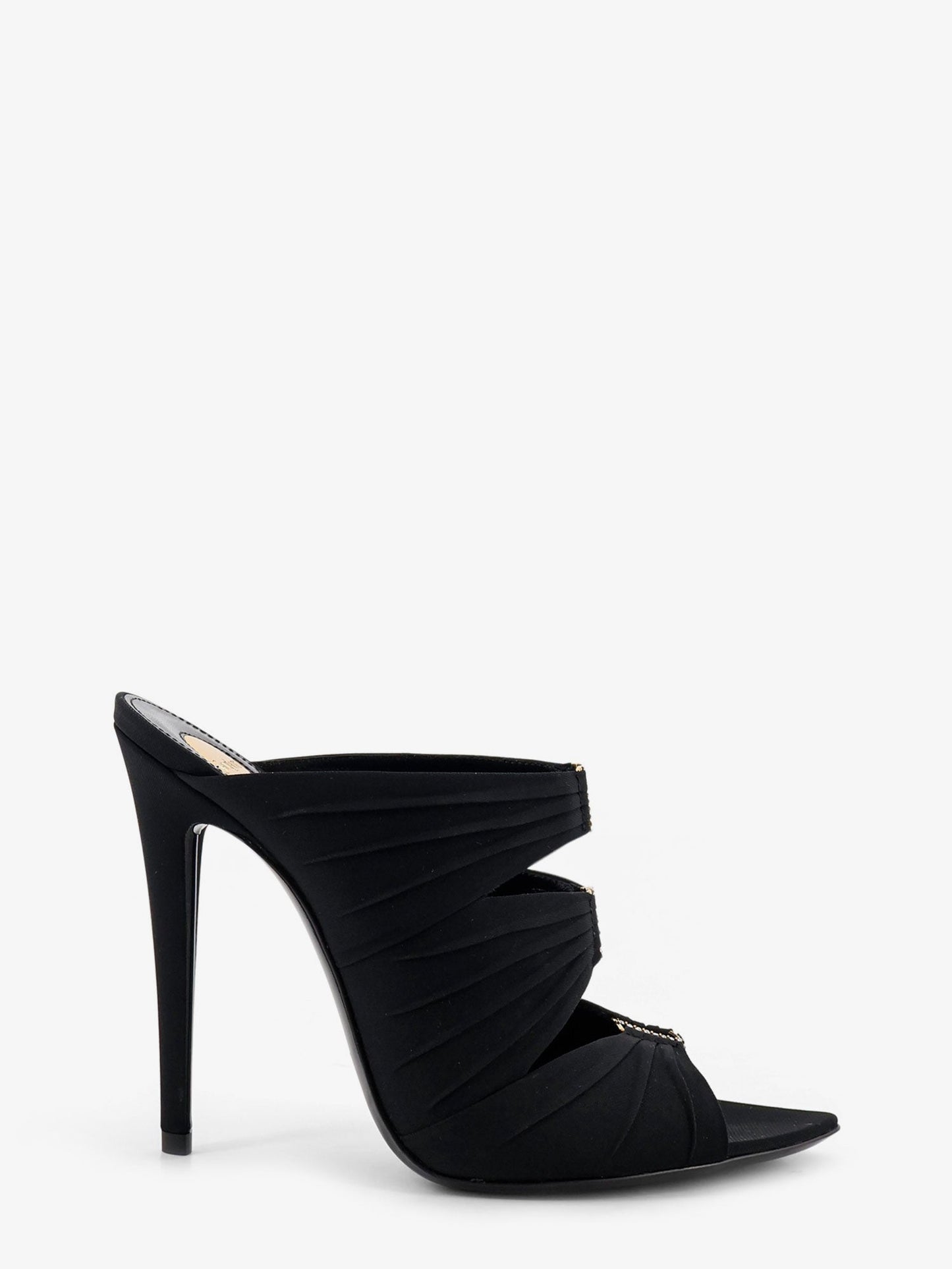 Saint Laurent Women Emilie Satin Sandals With Rhinestone Logo Detail SAINT LAURENT