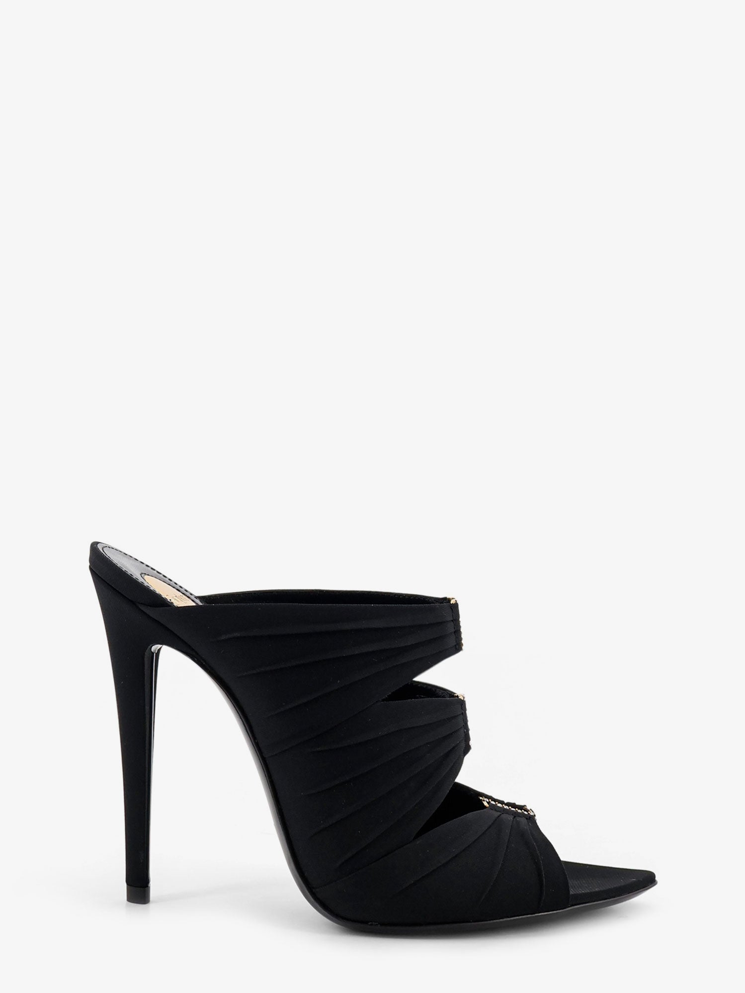 Saint Laurent Women Emilie Satin Sandals With Rhinestone Logo Detail SAINT LAURENT