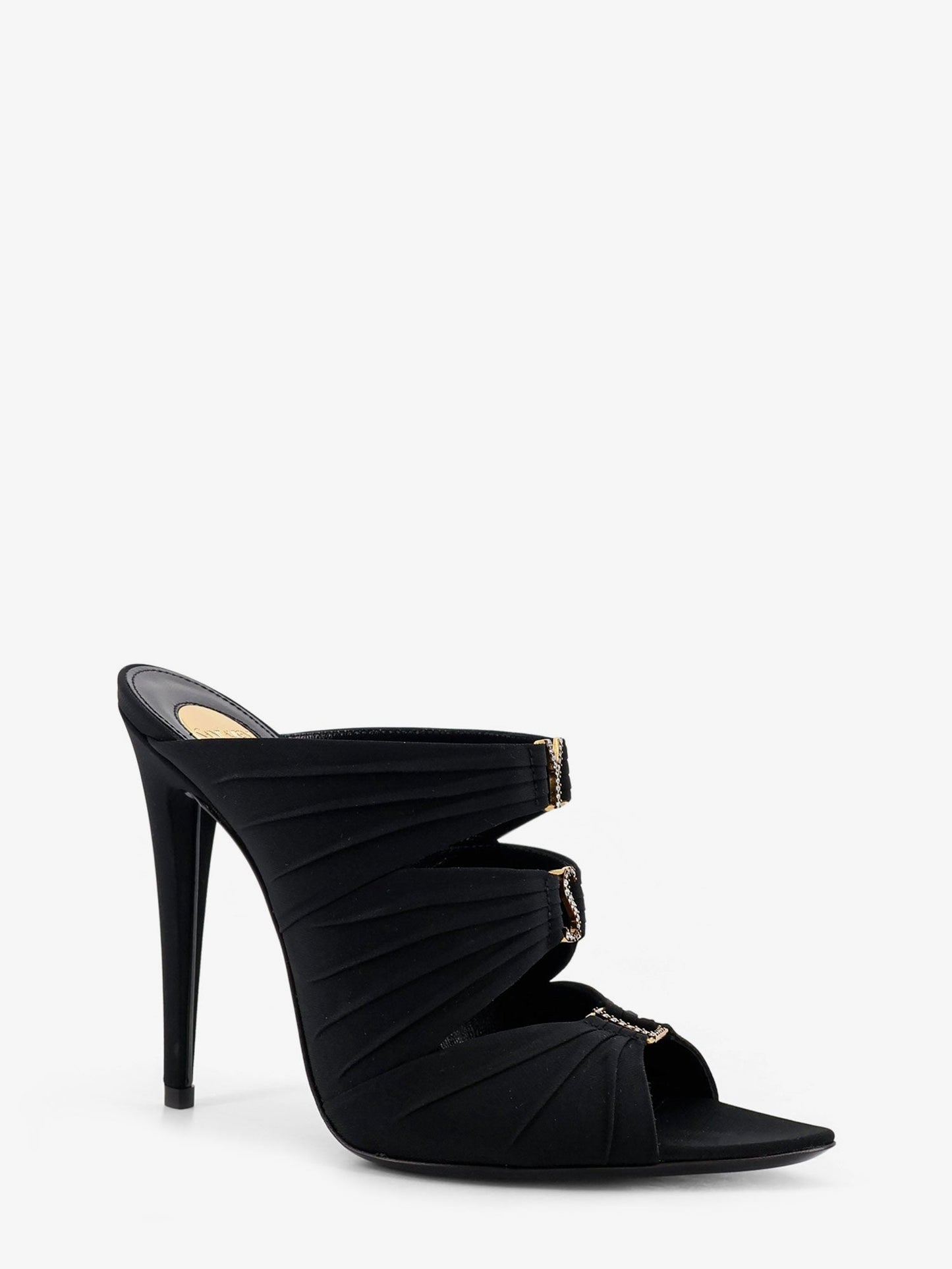 Saint Laurent Women Emilie Satin Sandals With Rhinestone Logo Detail SAINT LAURENT