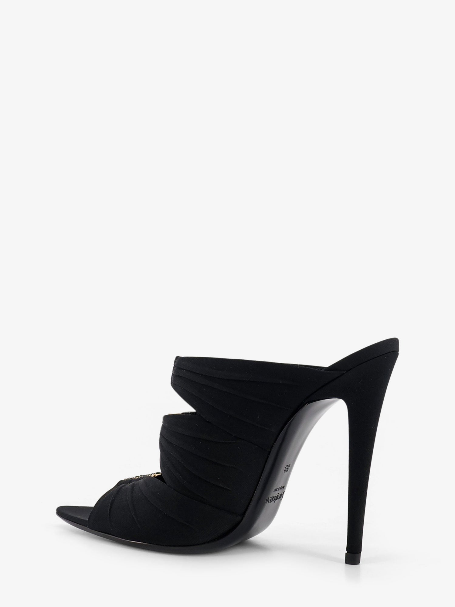 Saint Laurent Women Emilie Satin Sandals With Rhinestone Logo Detail SAINT LAURENT
