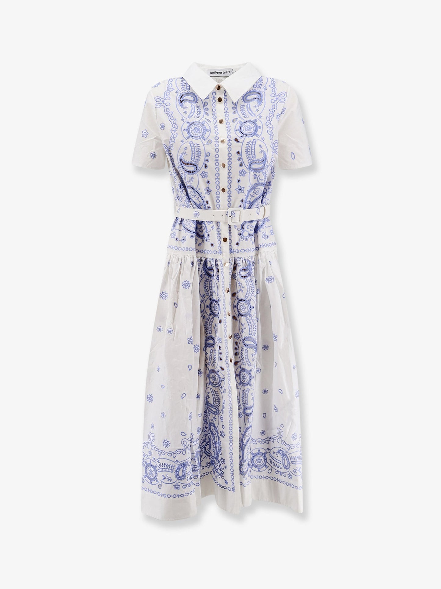 Self Portrait Women Long Cotton Dress With All-Over Contrasting Embroidery SELF-PORTRAIT