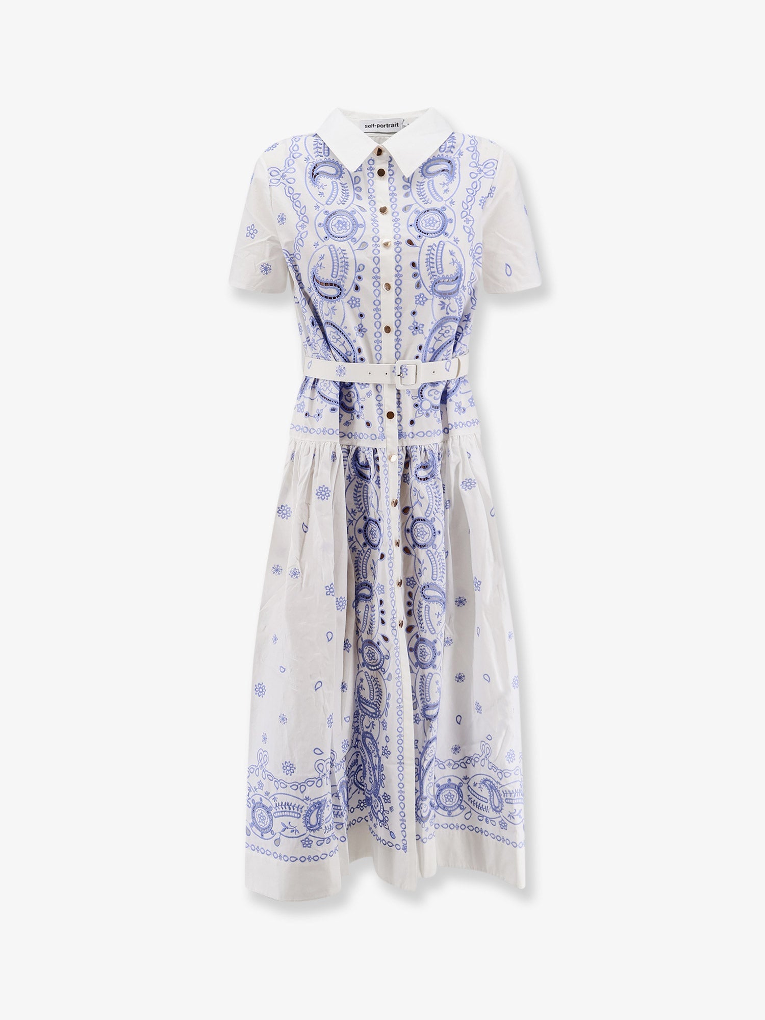 Self Portrait Women Long Cotton Dress With All-Over Contrasting Embroidery SELF-PORTRAIT