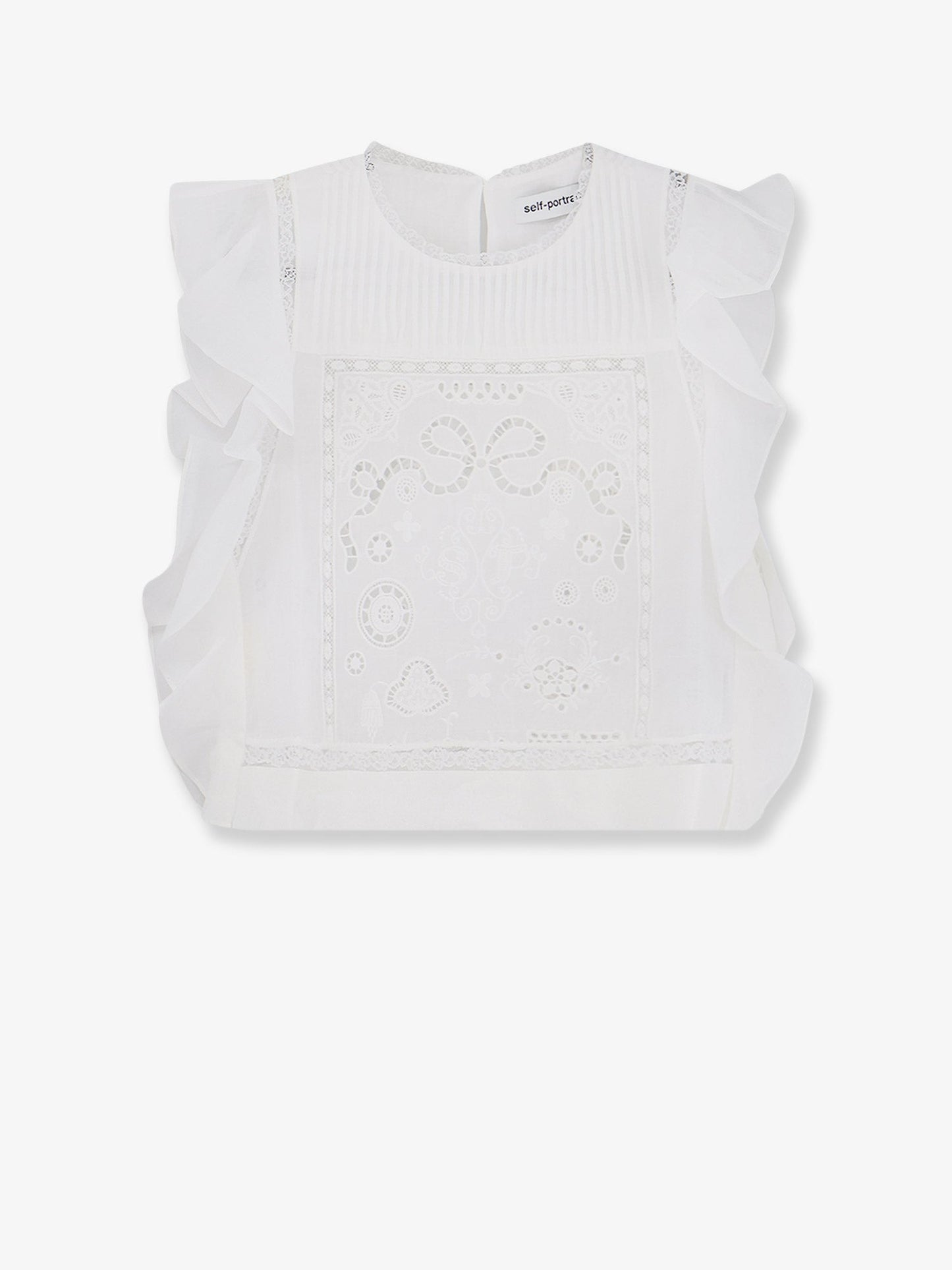 Self Portrait Women Ramie Top With Lace Inserts SELF-PORTRAIT
