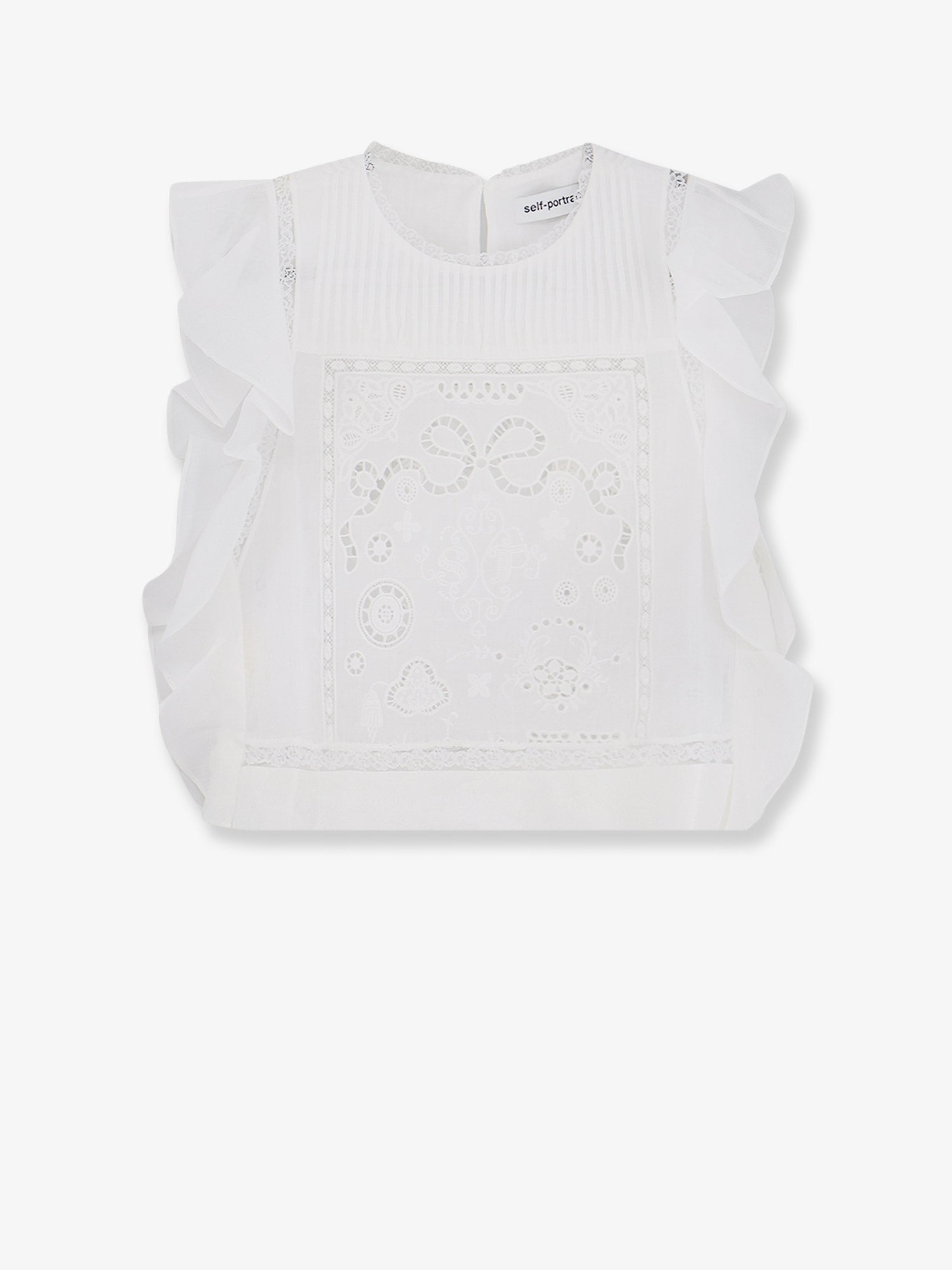 Self Portrait Women Ramie Top With Lace Inserts SELF-PORTRAIT