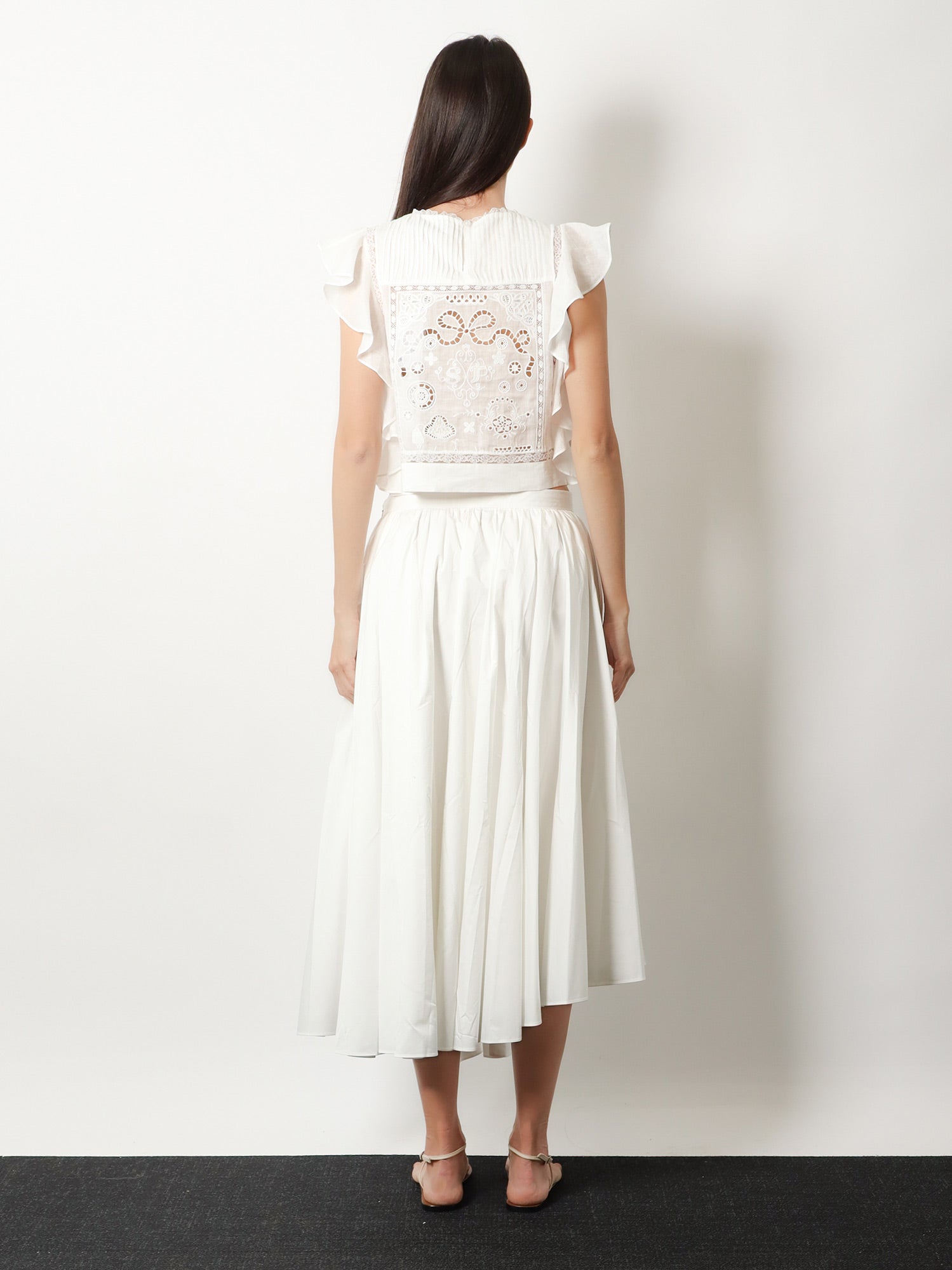 Self Portrait Women Ramie Top With Lace Inserts SELF-PORTRAIT