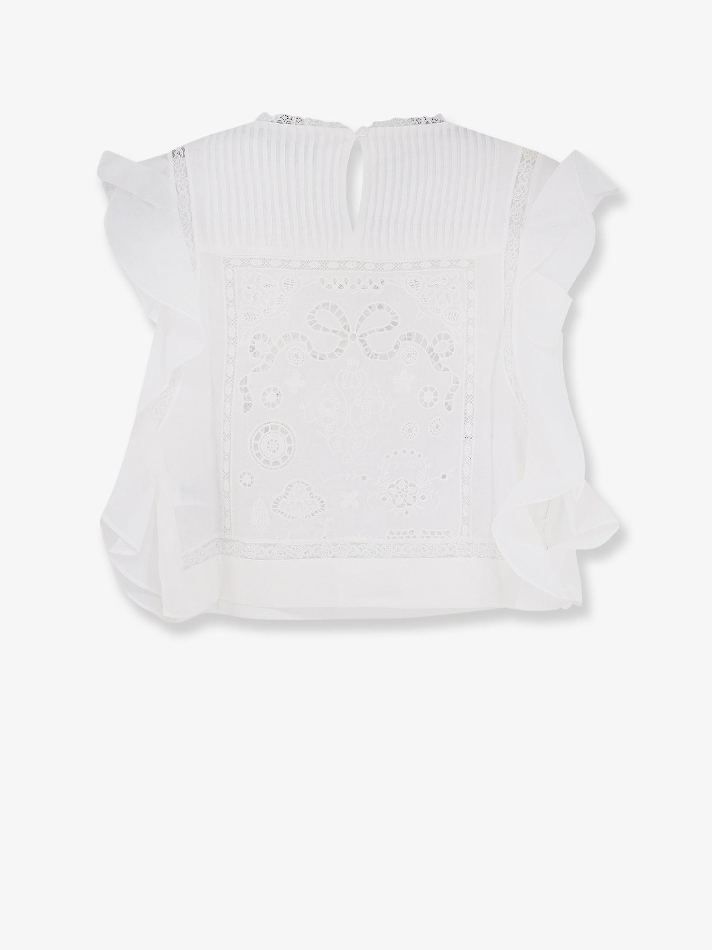 Self Portrait Women Ramie Top With Lace Inserts SELF-PORTRAIT