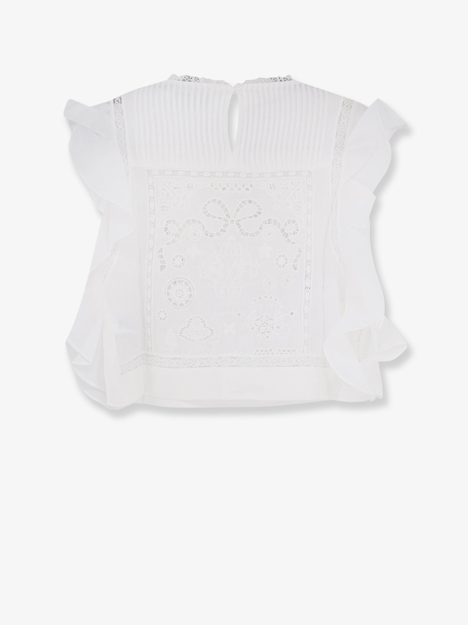 Self Portrait Women Ramie Top With Lace Inserts SELF-PORTRAIT