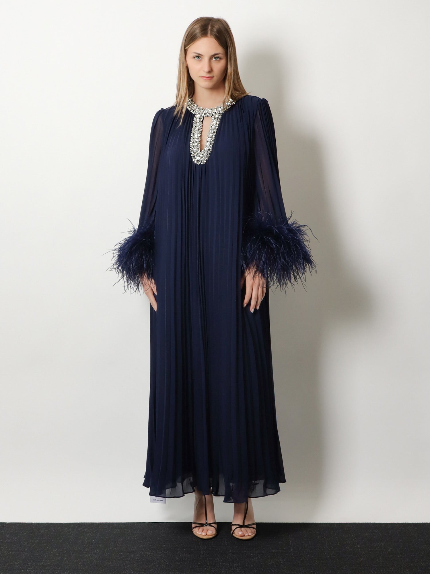 Self Portrait Women Chiffon Long Dress With Ostrich Feathers SELF-PORTRAIT