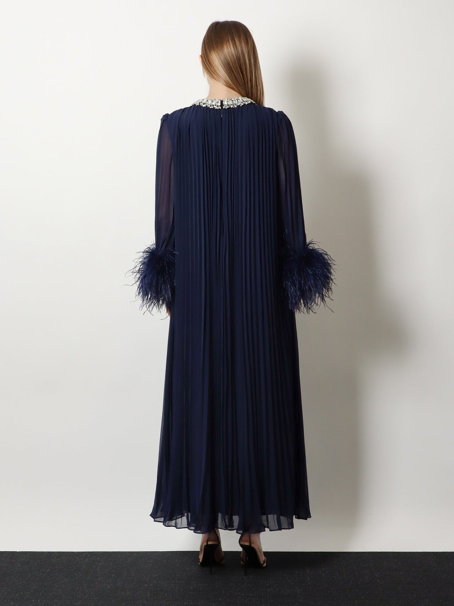 Self Portrait Women Chiffon Long Dress With Ostrich Feathers SELF-PORTRAIT
