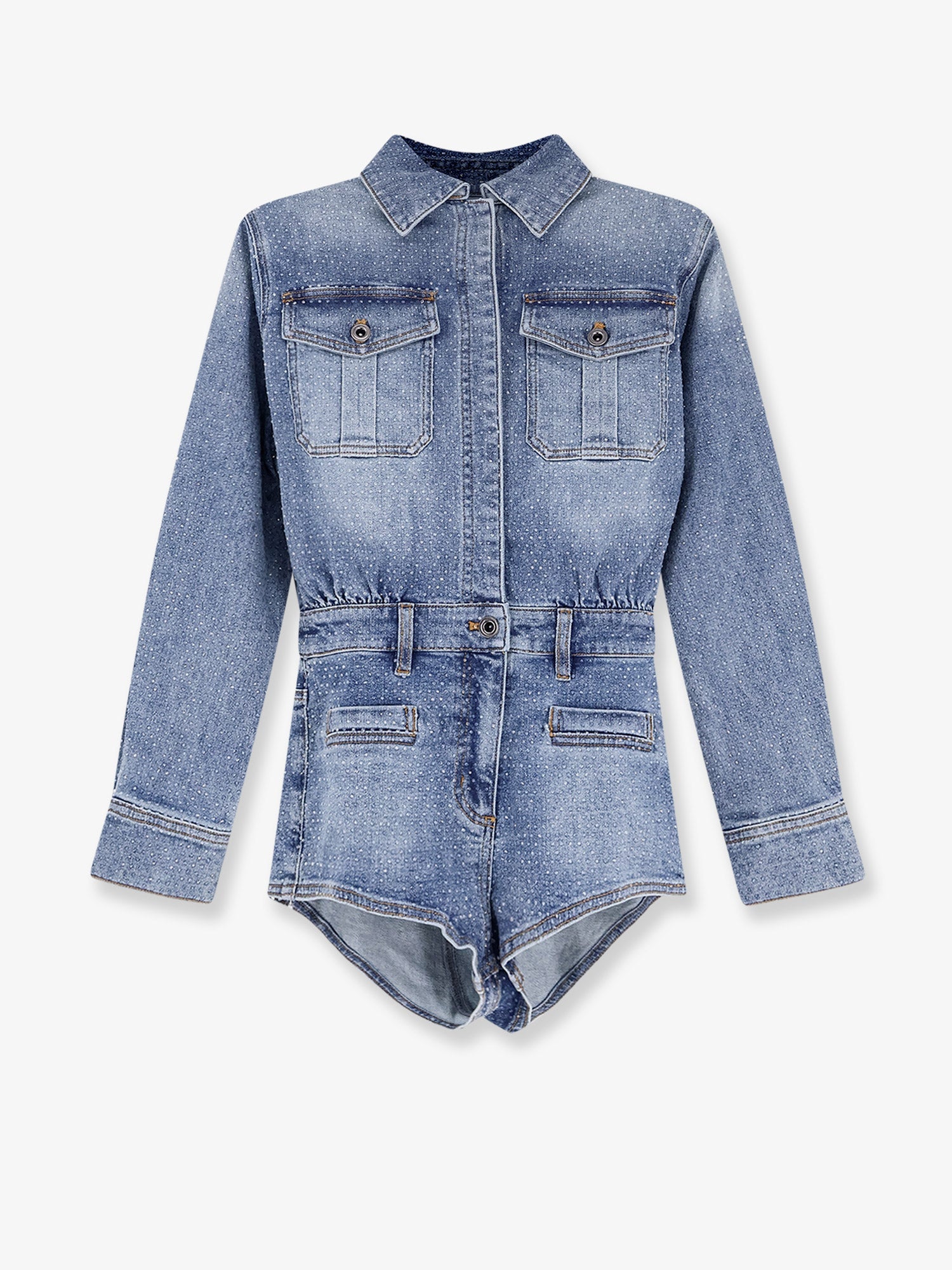 Self Portrait Women Denim Jumpsuit With Rhinestones SELF-PORTRAIT
