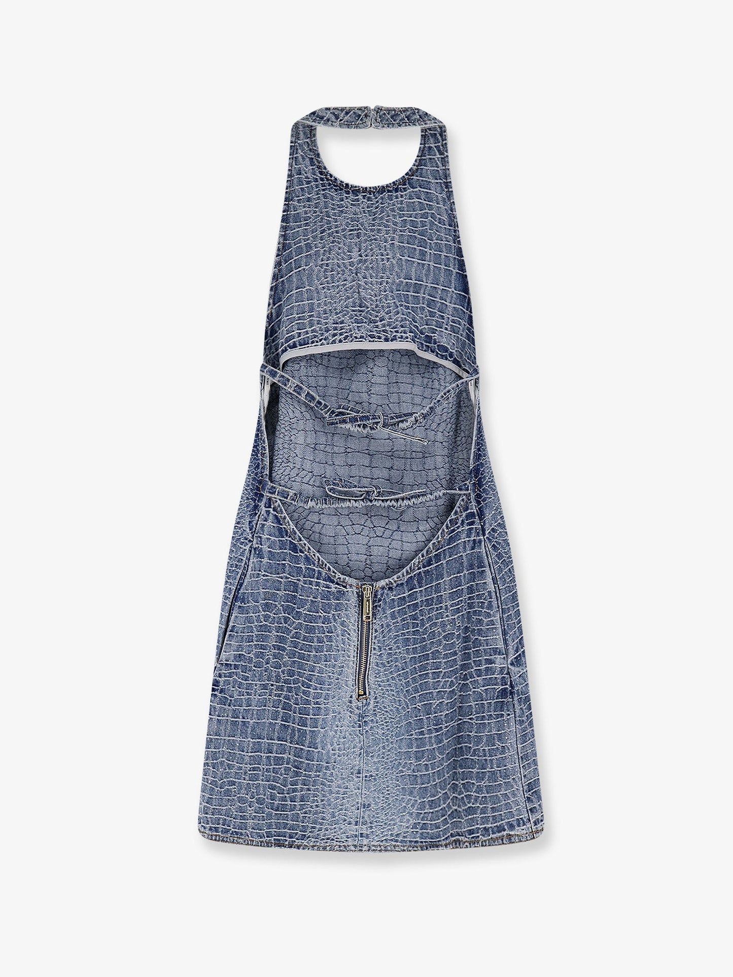 Self Portrait Women Rhinestone Croc Effect Denim Dress SELF-PORTRAIT